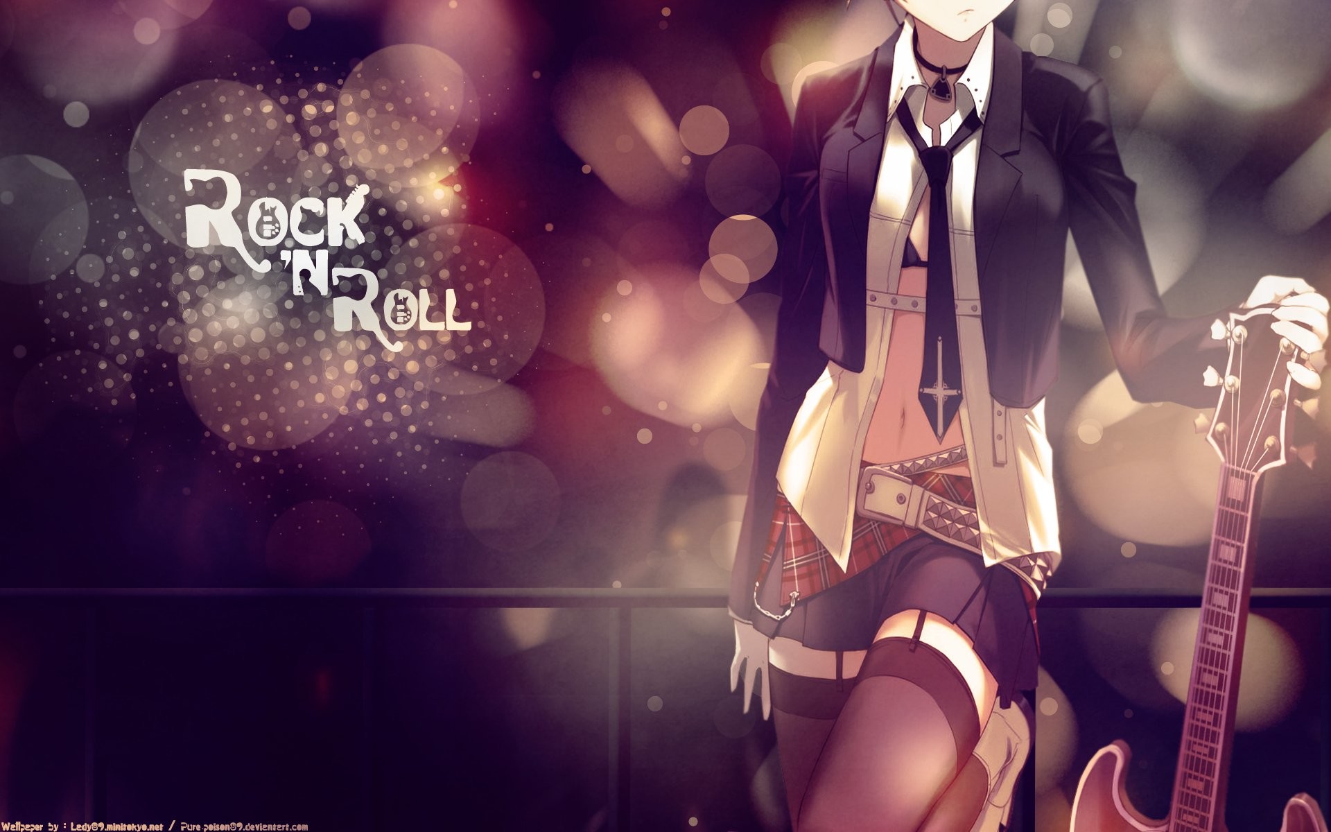 Rock 'n' Roll, Anime, Chitarra, Bokeh, Full HD, sfondo per portatile