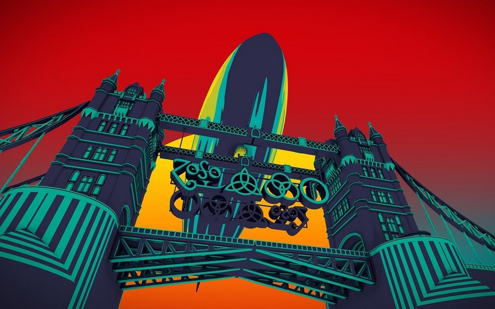 Led Zeppelin, Tower Bridge, Dirigibile, Simboli Zoso, Illustrazione, sfondo MacBook Air