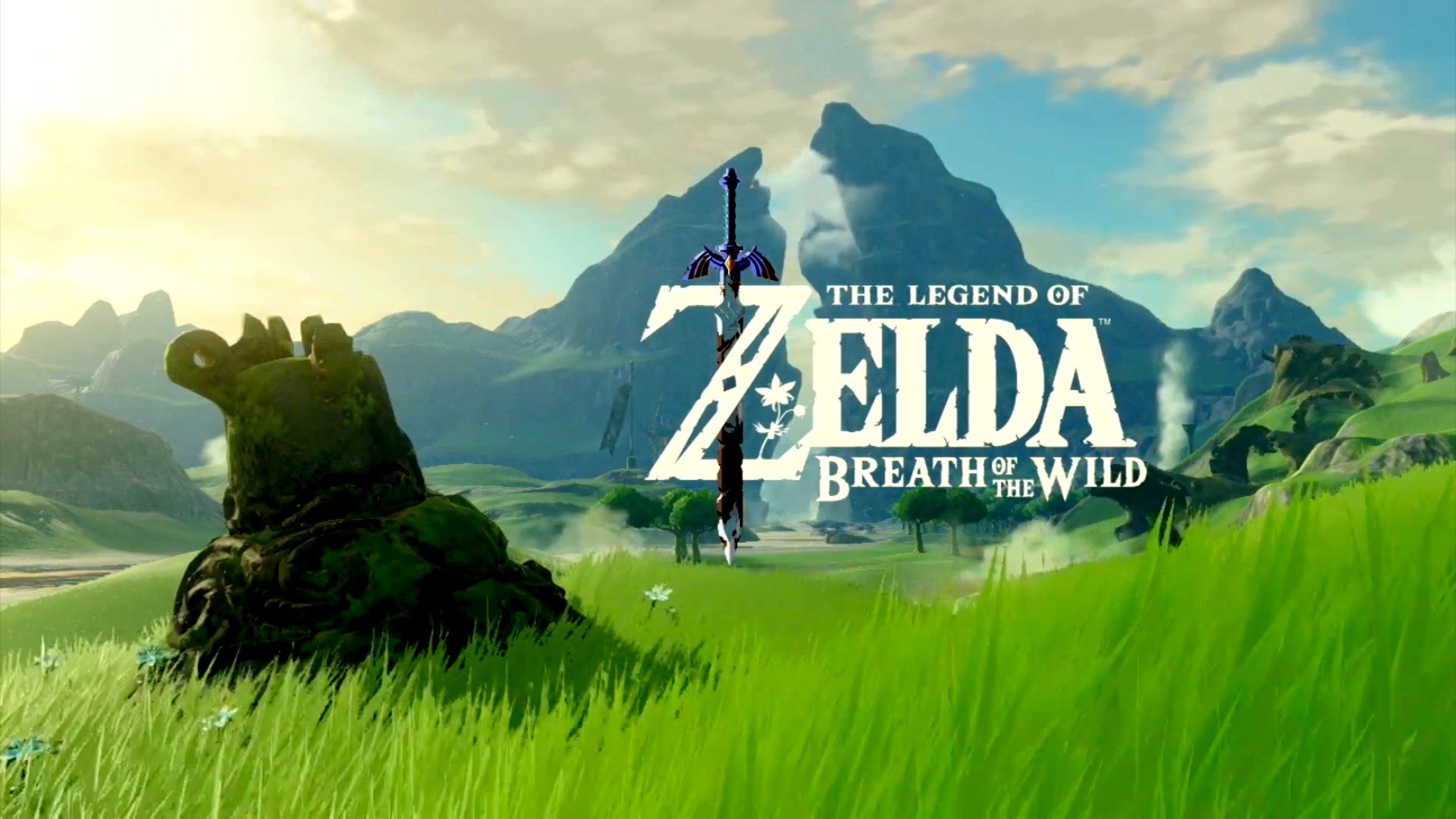 The Legend of Zelda: Breath of the Wild, Logo, Prateria, Montagne, sfondo Full HD per computer
