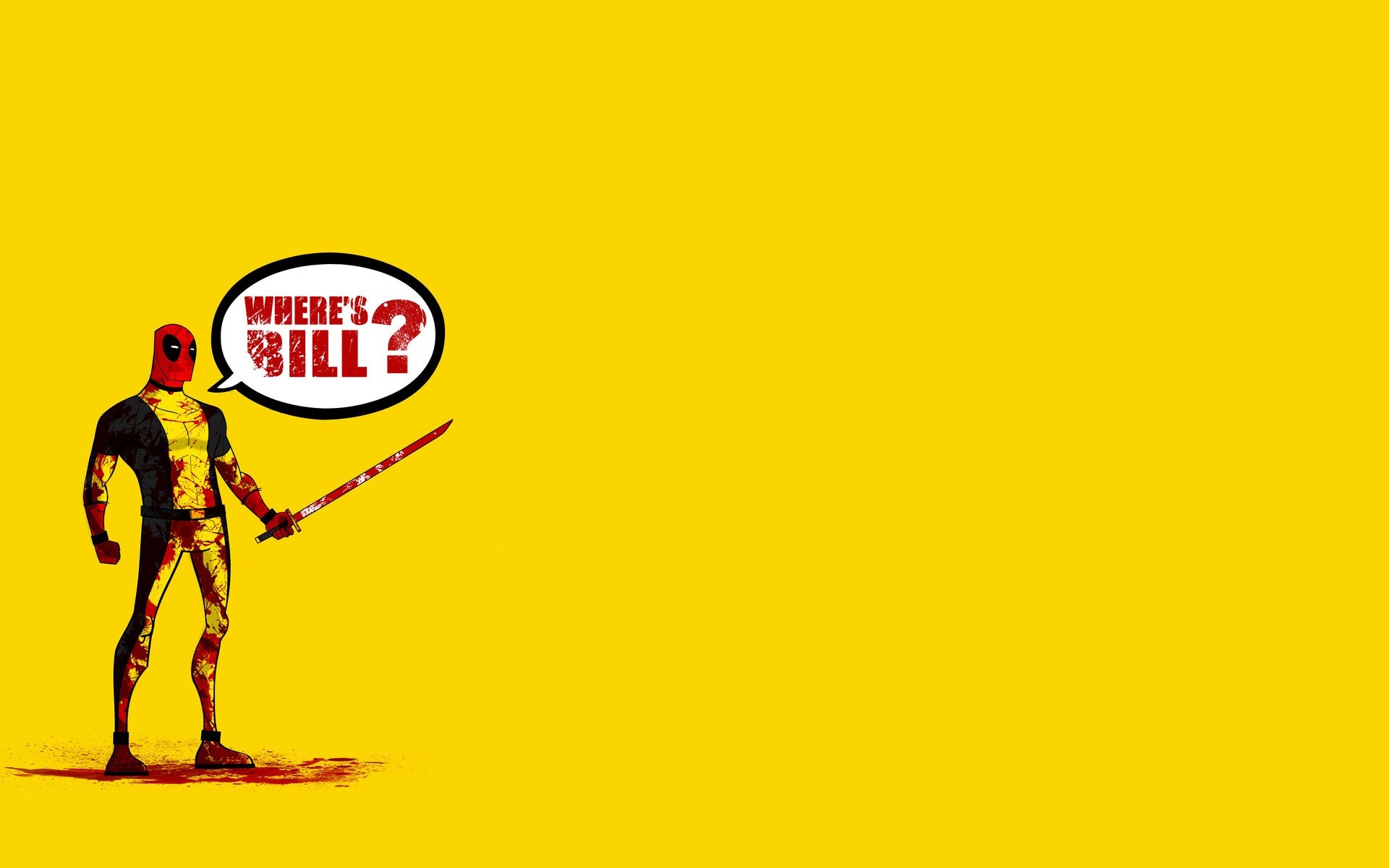 Deadpool, Kill Bill, Parodia, Katana, Sfondo giallo, Full HD, wallpaper per computer