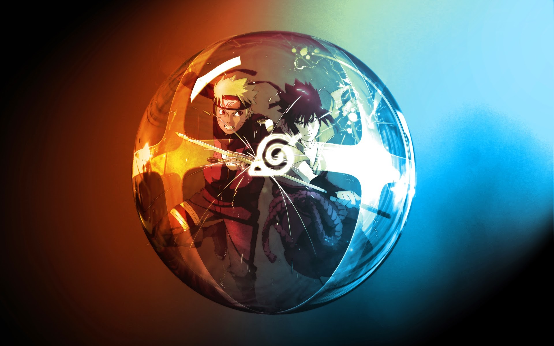 Naruto Uzumaki, Sasuke Uchiha, Naruto, Sfera di vetro, Arte digitale, sfondo per portatile