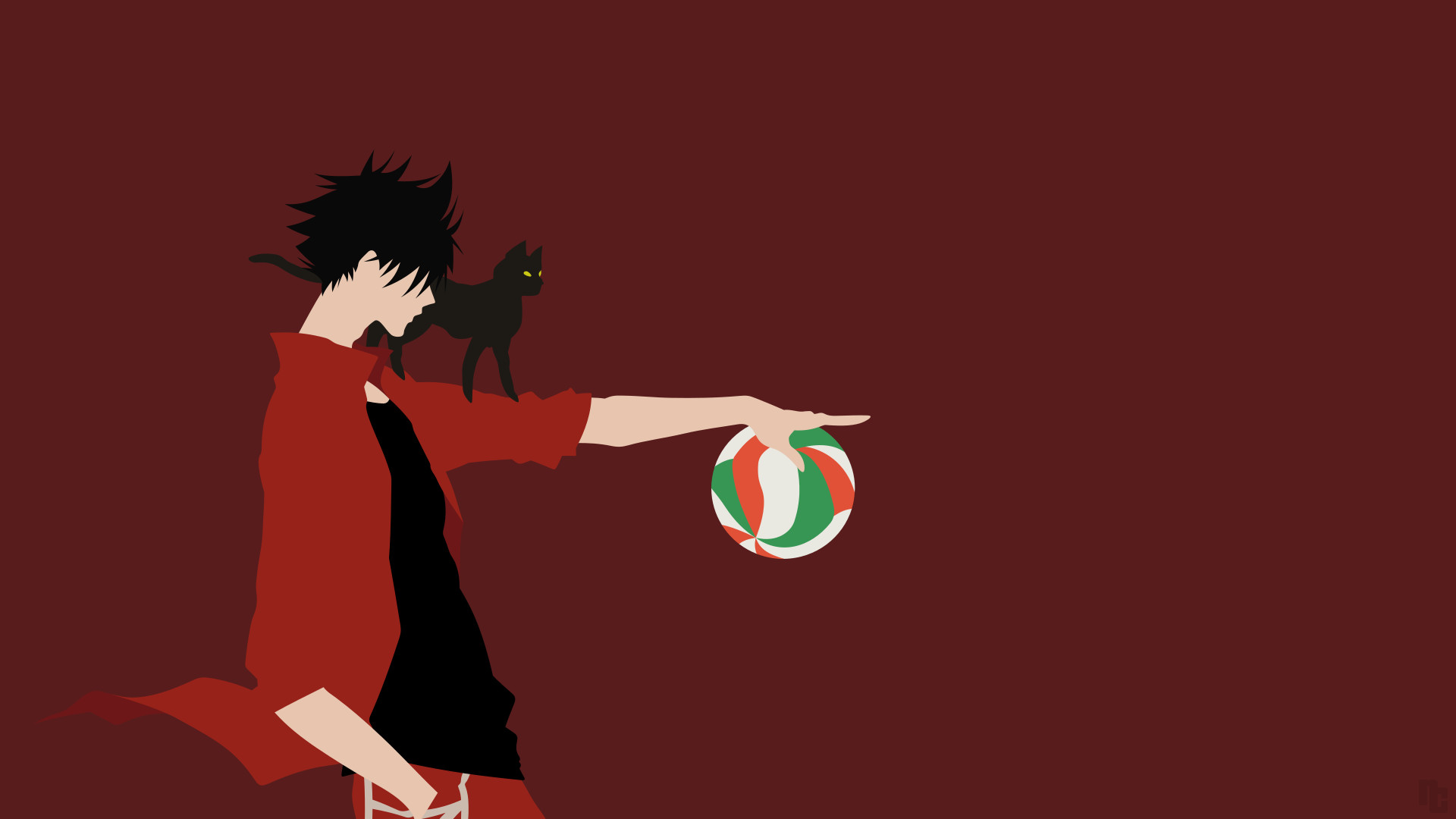 Tetsuro Kuroo, Nekoma, Haikyu!!, Gatto nero, Minimalista, Full HD, sfondo per PC