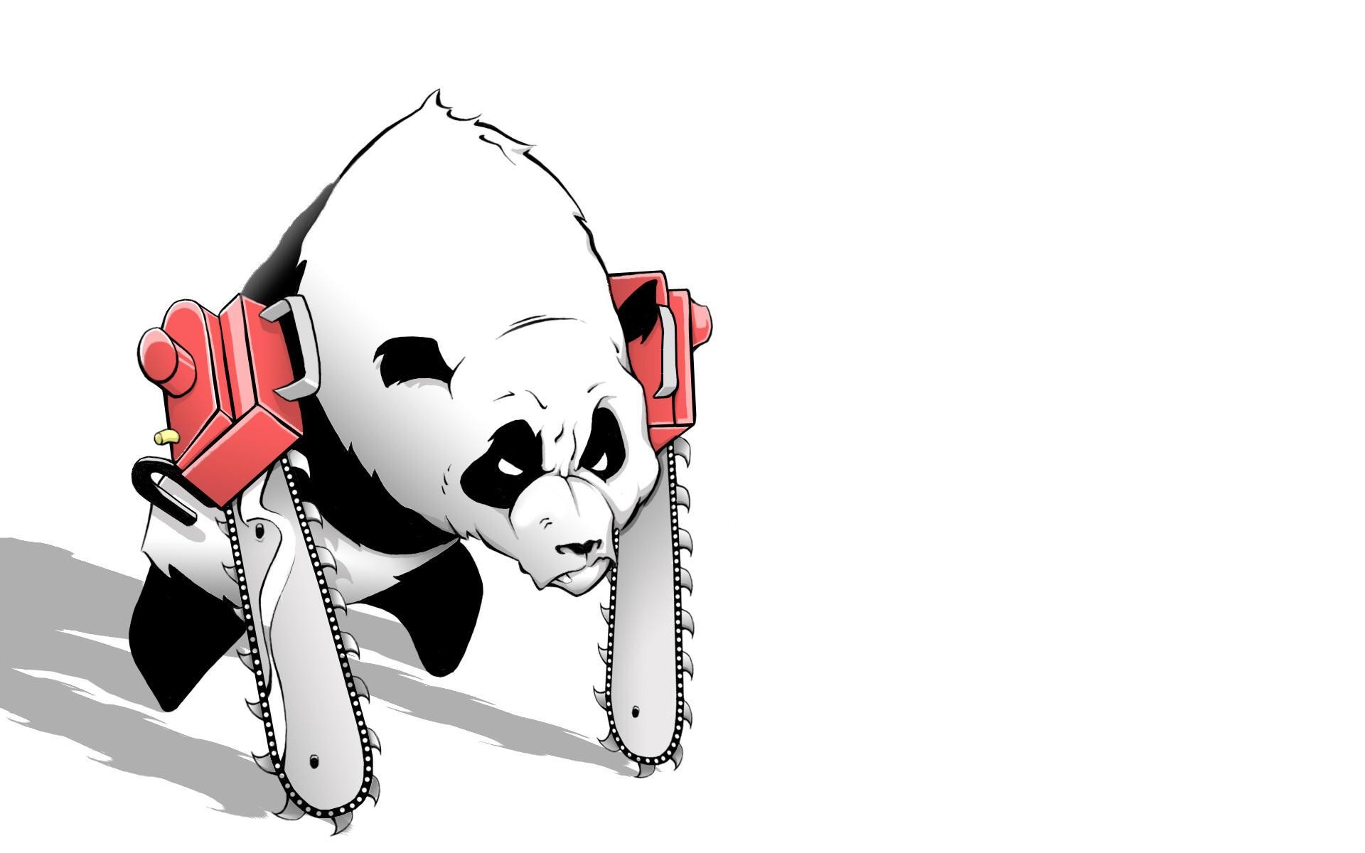 Panda, Motoseghe, Illustrazione, Full HD, sfondo Windows 11