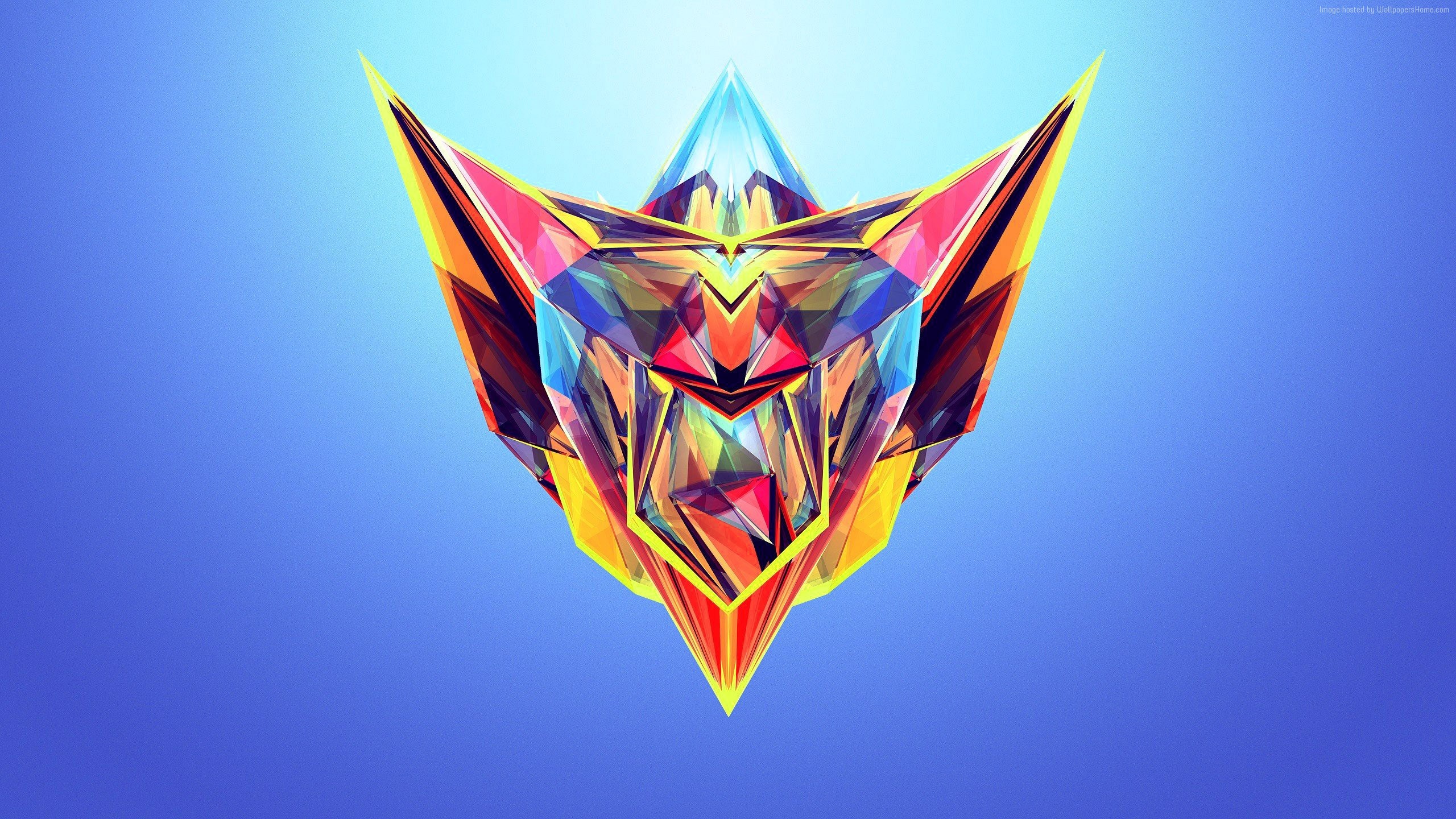 Low poly, Testa astratta, Colori vivaci, Sfondo azzurro, 2560x1440, wallpaper desktop