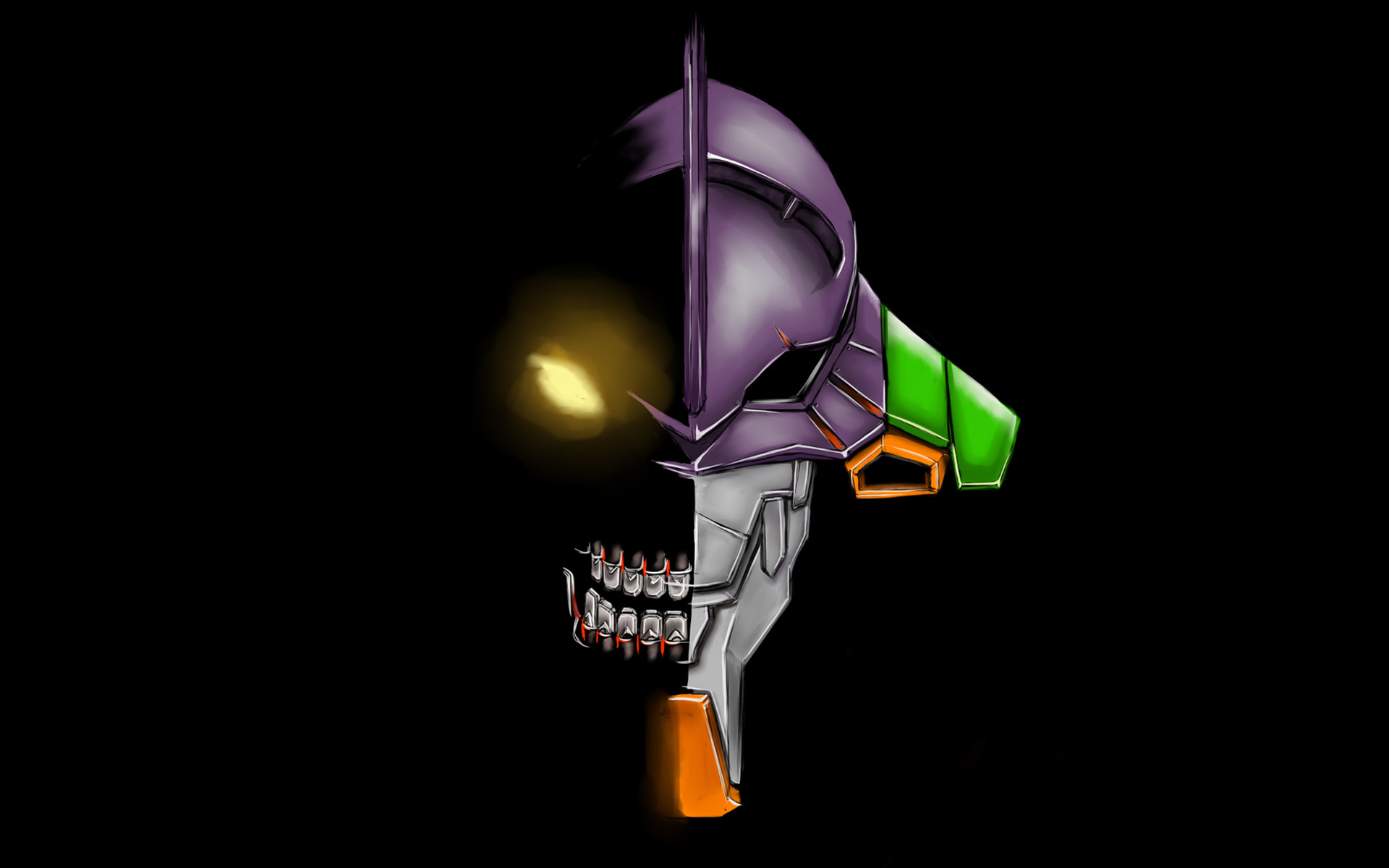Evangelion Unità-01, Neon Genesis Evangelion, Minimalismo, Sfondo nero, wallpaper desktop Full HD