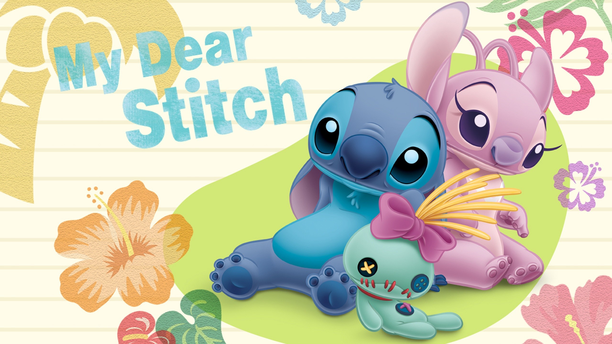 Stitch, Angel, My Dear Stitch, Fiori di ibisco, 16:9 2K, sfondo widescreen