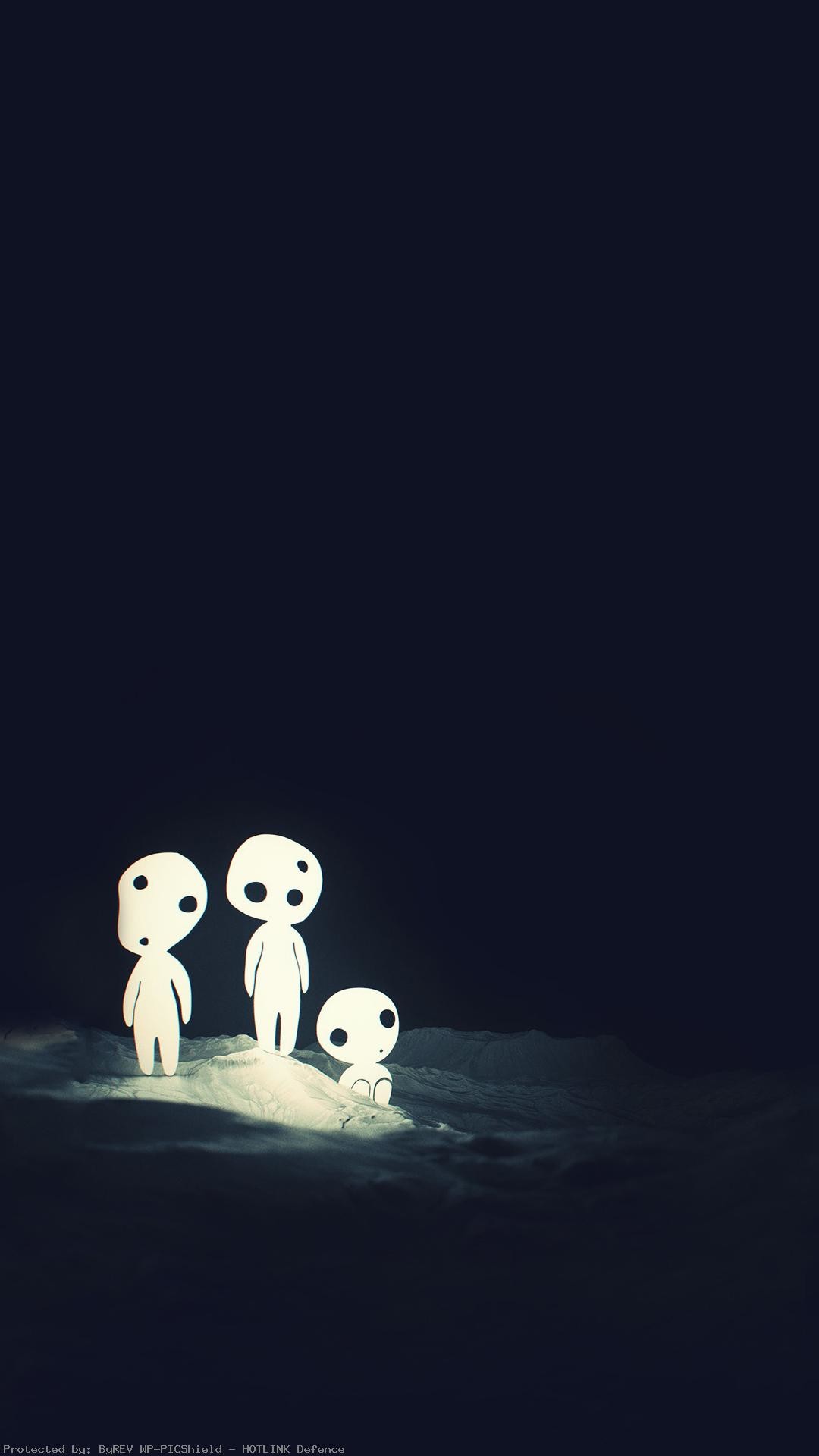 Kodama, Principessa Mononoke, Studio Ghibli, Notte, wallpaper iPhone