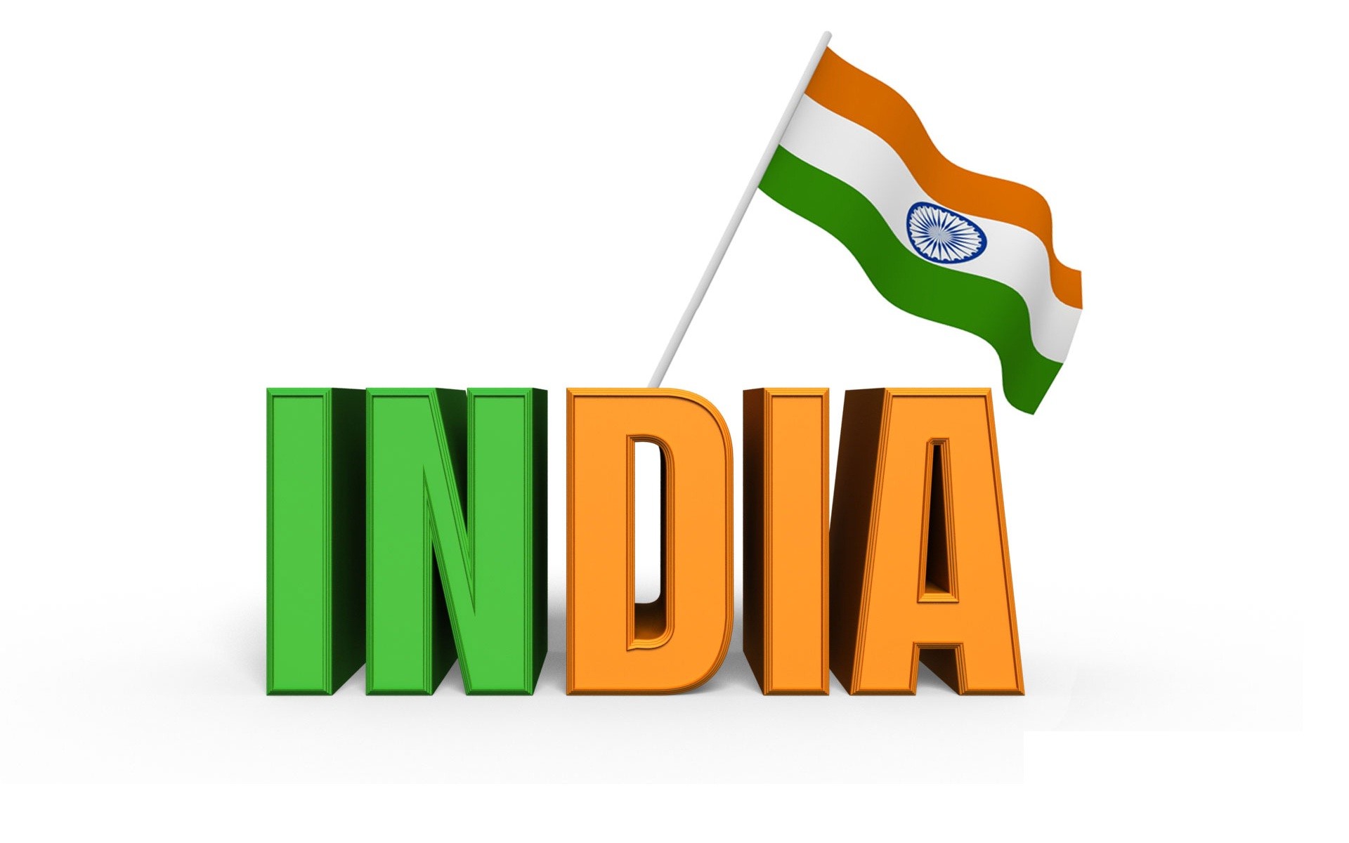 India, Bandiera dell'India, Scritta 3D, Sfondo bianco, Full HD, wallpaper per portatile