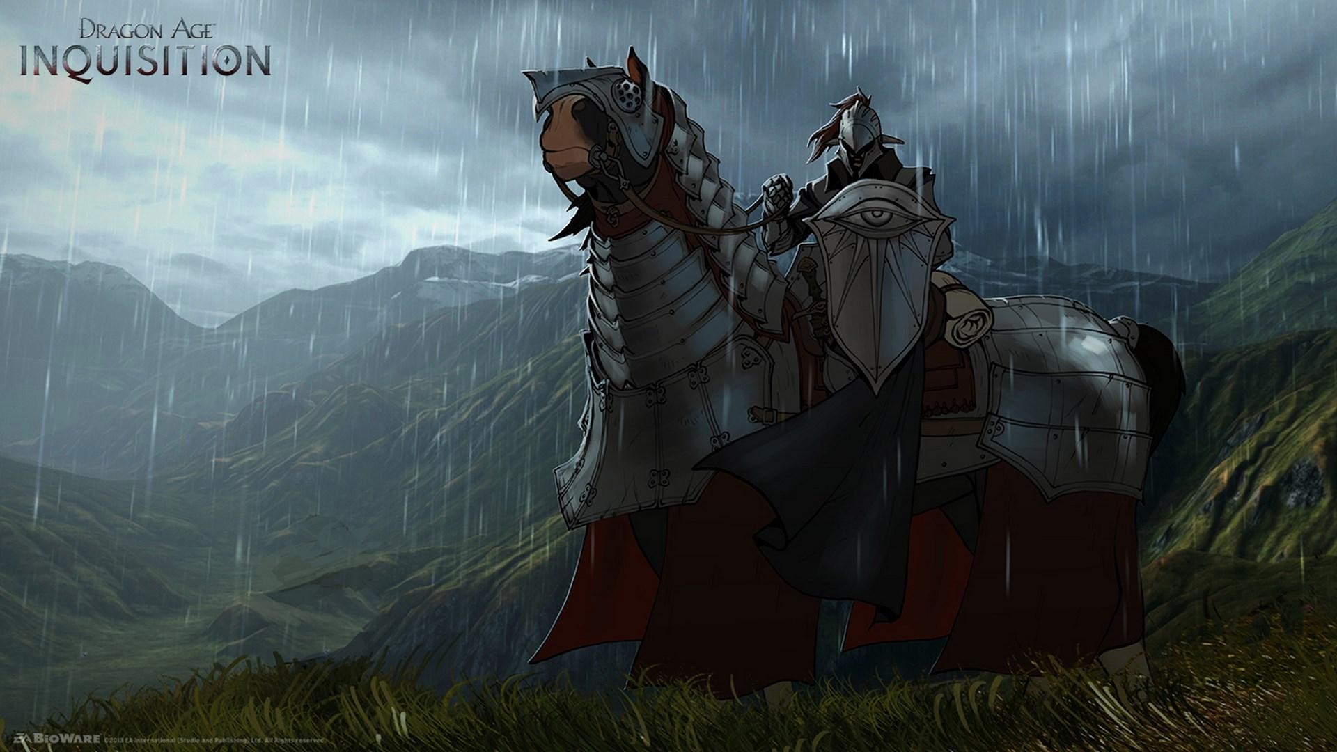 Dragon Age: Inquisition, Cavallo corazzato, Cavaliere, Pioggia, Full HD, sfondo Windows 11