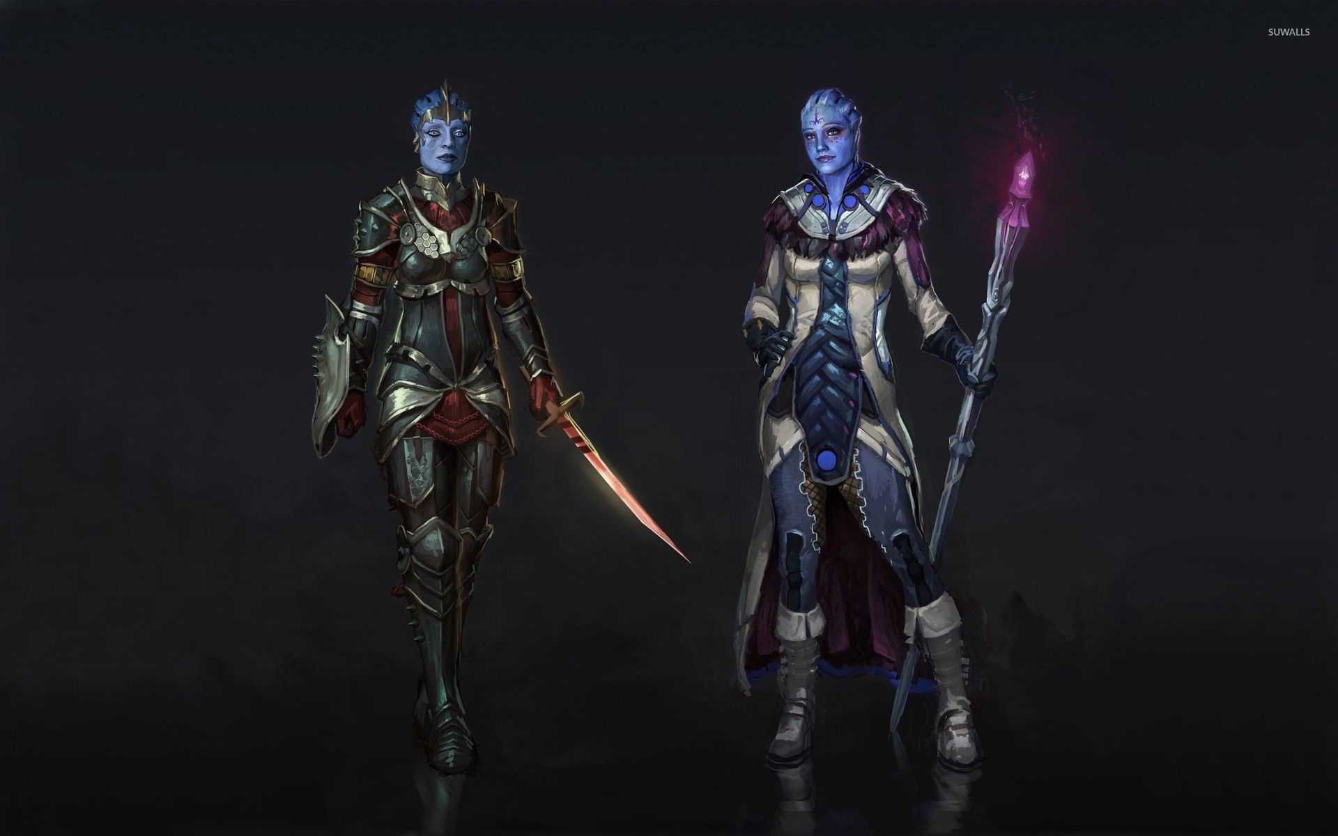Mass Effect, Asari, Concept art, Bastone, Sfondo scuro, 1920x1200, wallpaper desktop