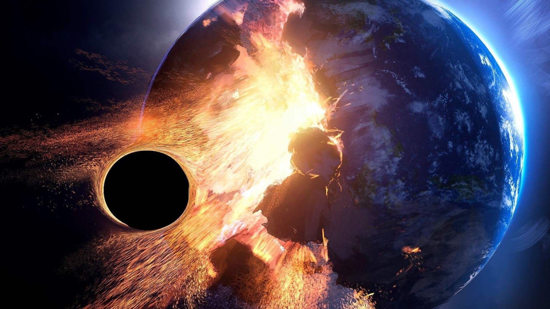 Buco nero, Terra, Esplosione, Spazio, Fantascienza, Full HD, sfondo per PC