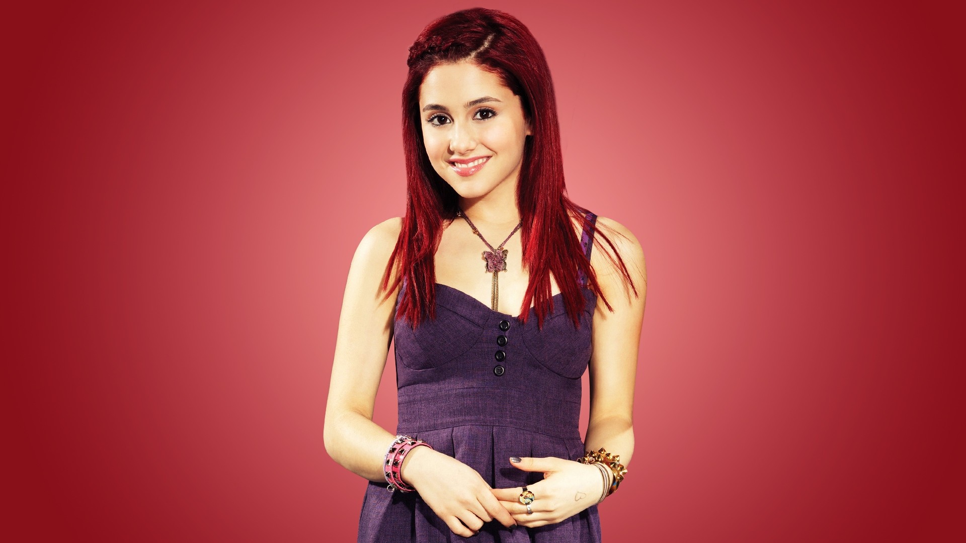 Ariana Grande, Cat Valentine, Victorious, Capelli rossi, Sfondo rosso, wallpaper per portatile