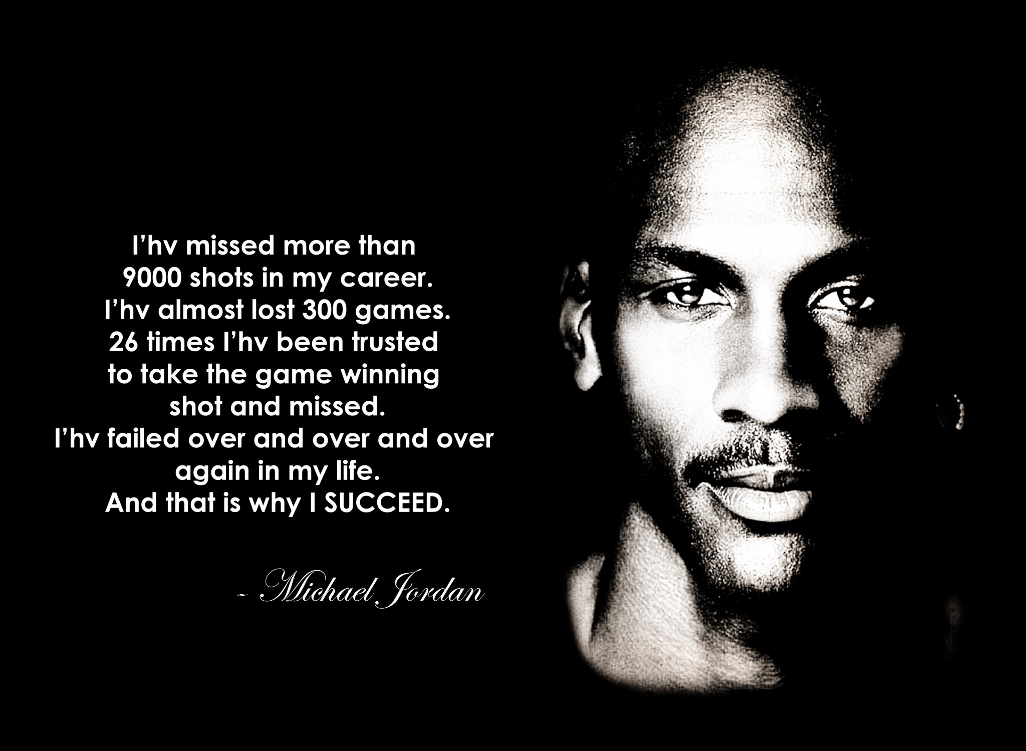 Michael Jordan, Citazione, Ritratto, Bianco e nero, Full HD, sfondo Windows 11