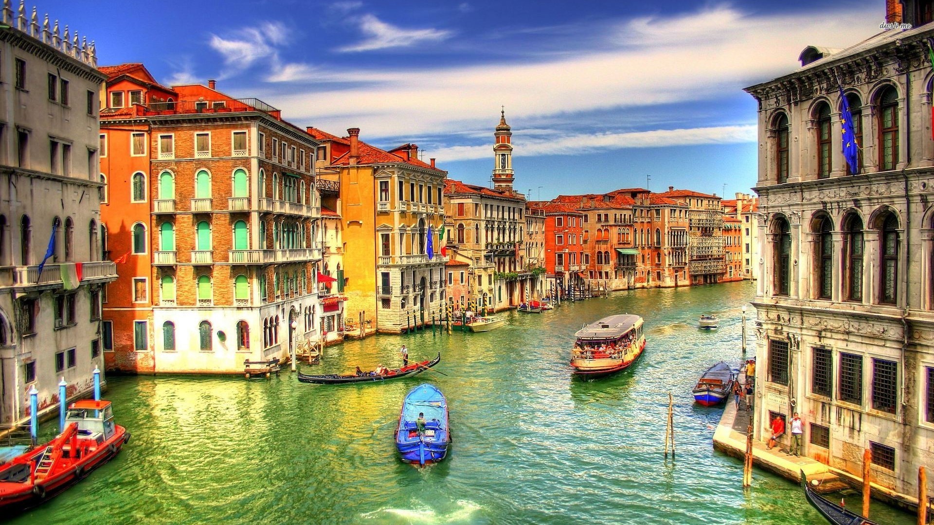 Canal Grande, Venezia, Palazzi colorati, Barche, 1920x1080, sfondo per PC