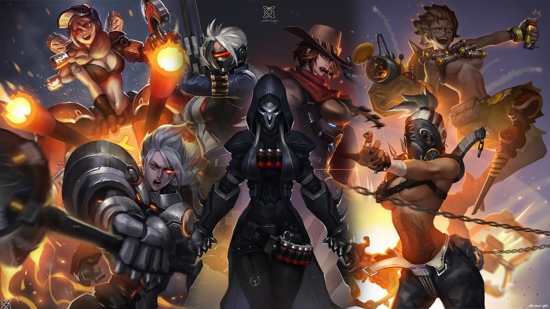 Overwatch, Reaper, McCree, Pharah, Junkrat, Arte digitale, Full HD 1080p, sfondo desktop