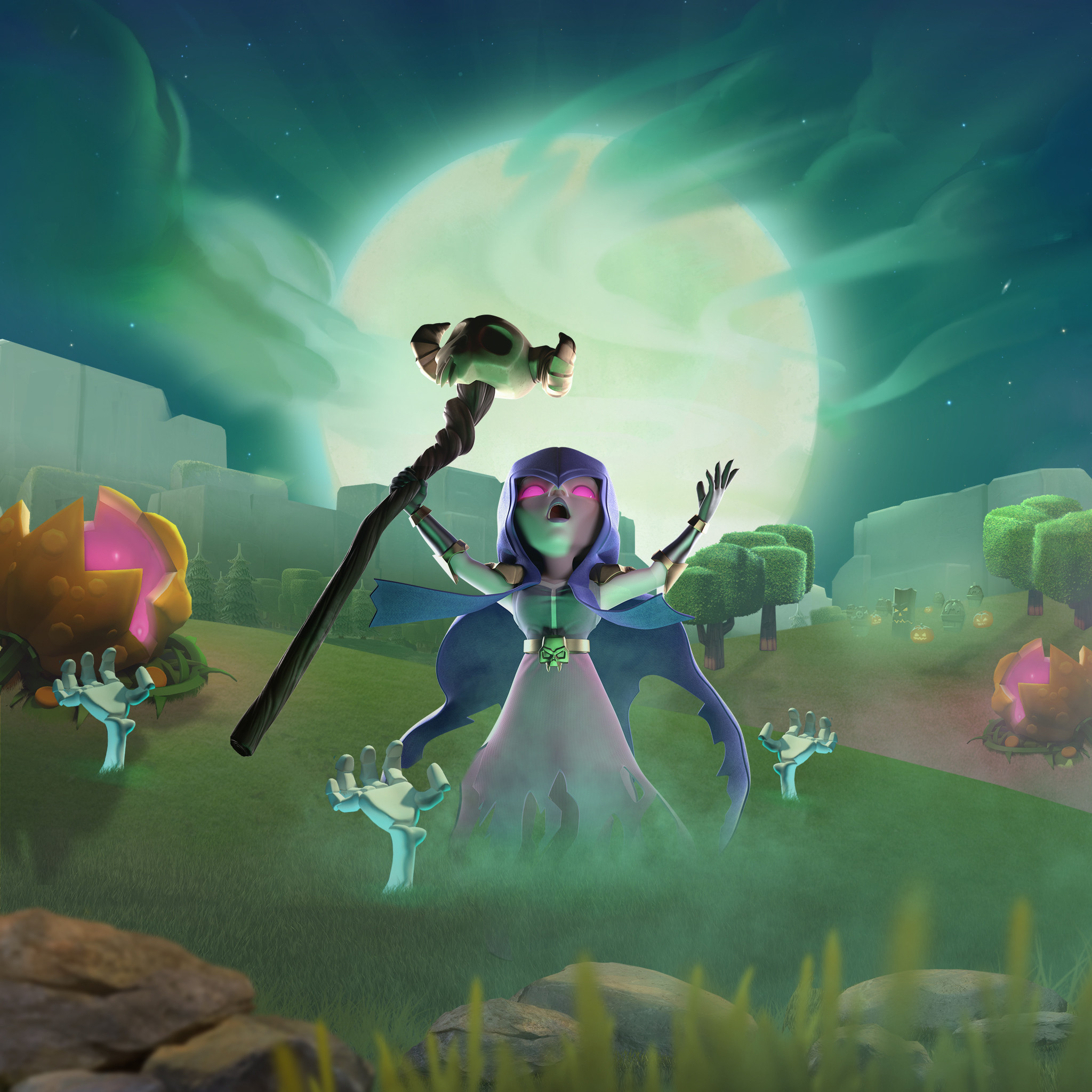 Strega, Clash of Clans, Luna piena, Notte, Full HD, schermata di blocco iPad