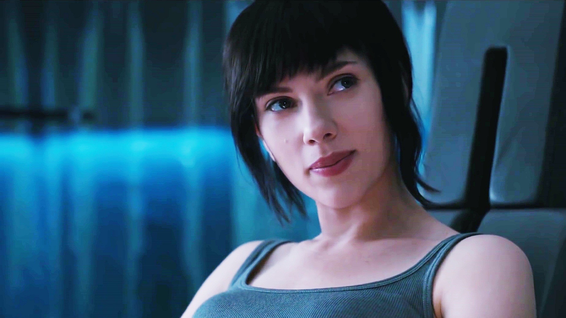 Scarlett Johansson, Ghost in the Shell, Motoko Kusanagi, Capelli neri, sfondo desktop 1920x1080