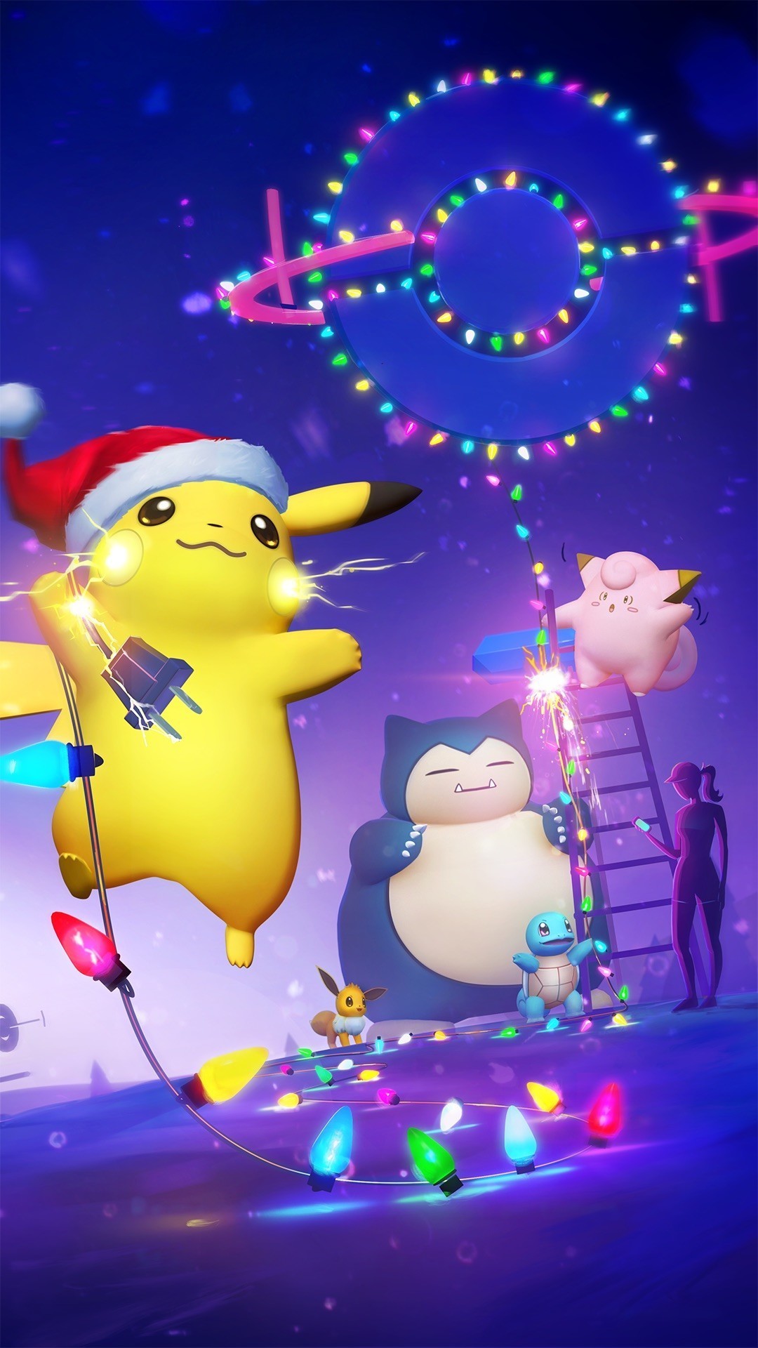Pikachu, Snorlax, Jigglypuff, Natale, Luci, Full HD, sfondo per iPhone e Android
