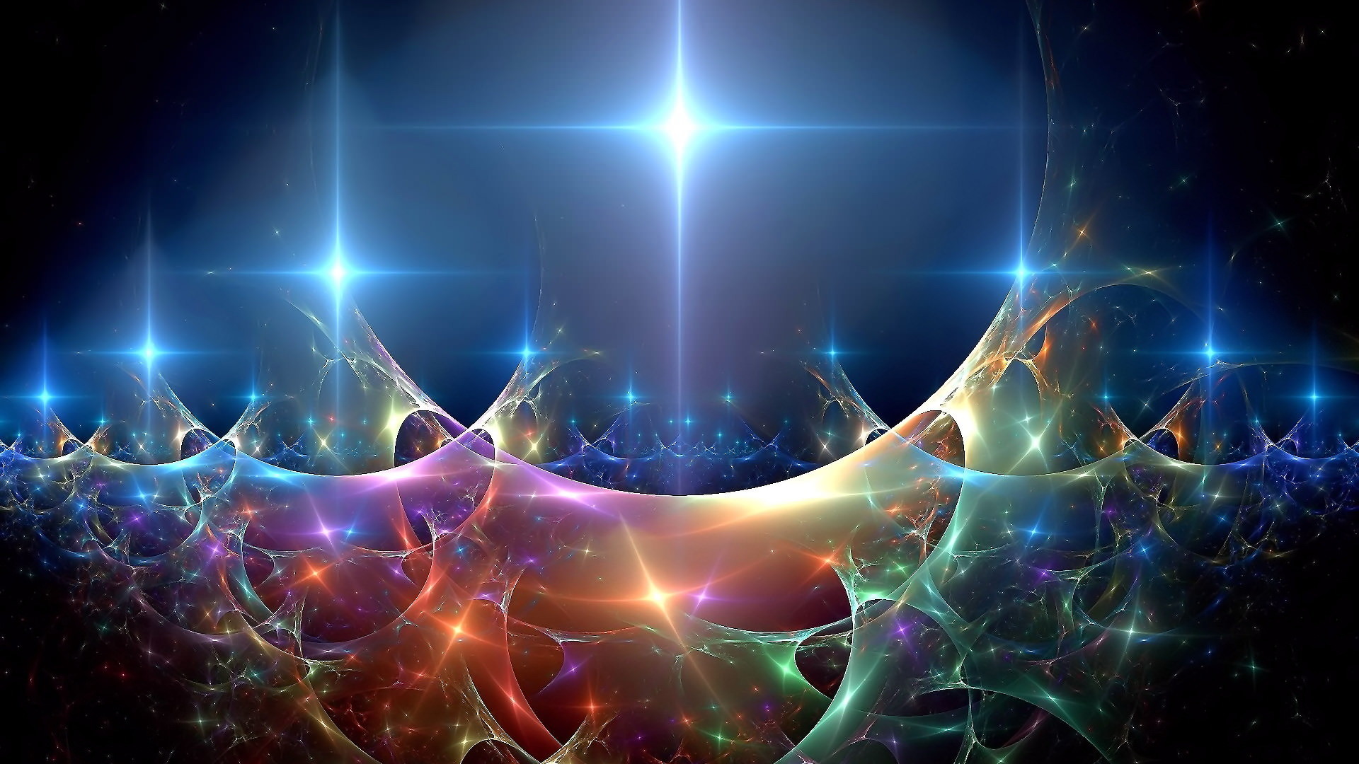 Frattale, Stella luminosa, Arte digitale, Spazio, Colorato, 16:9 Full HD, wallpaper widescreen