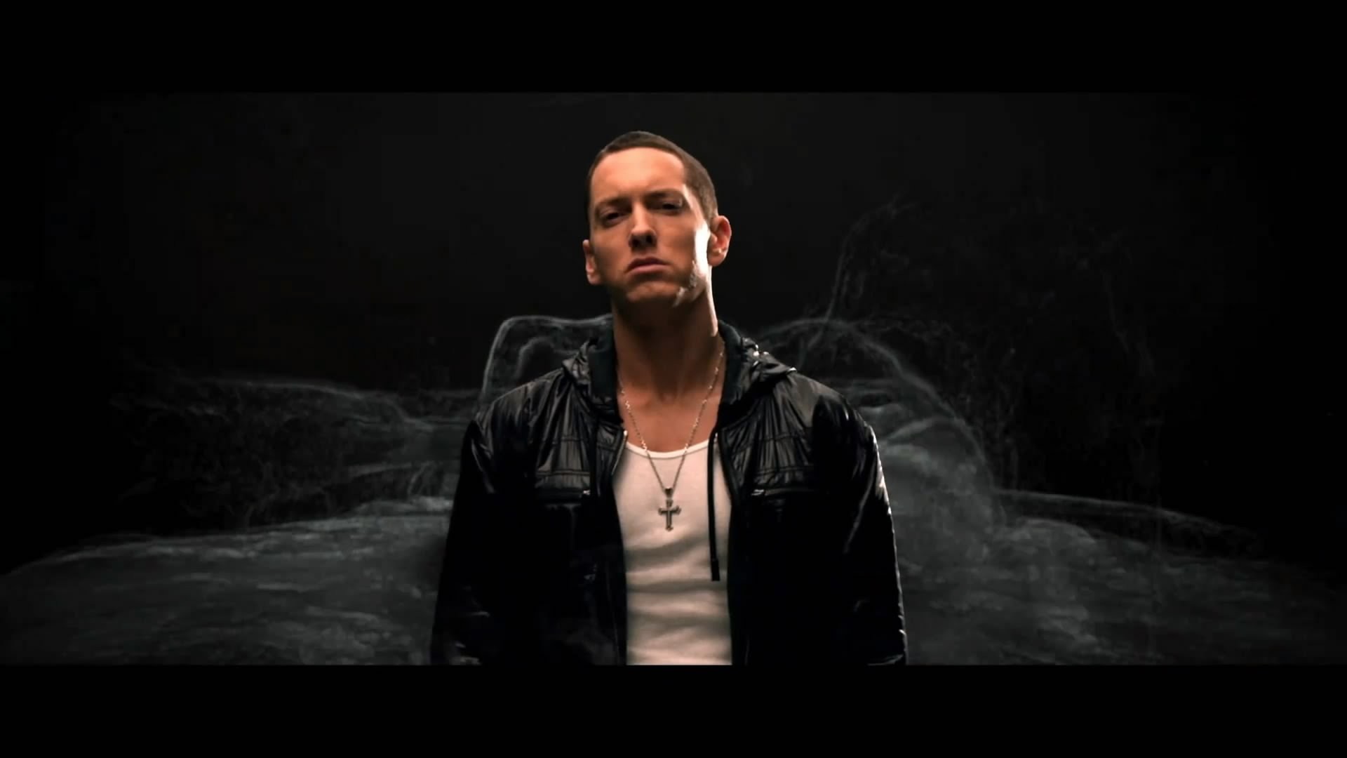 Eminem, Giacca di pelle, Sfondo nero, Full HD, wallpaper per PC