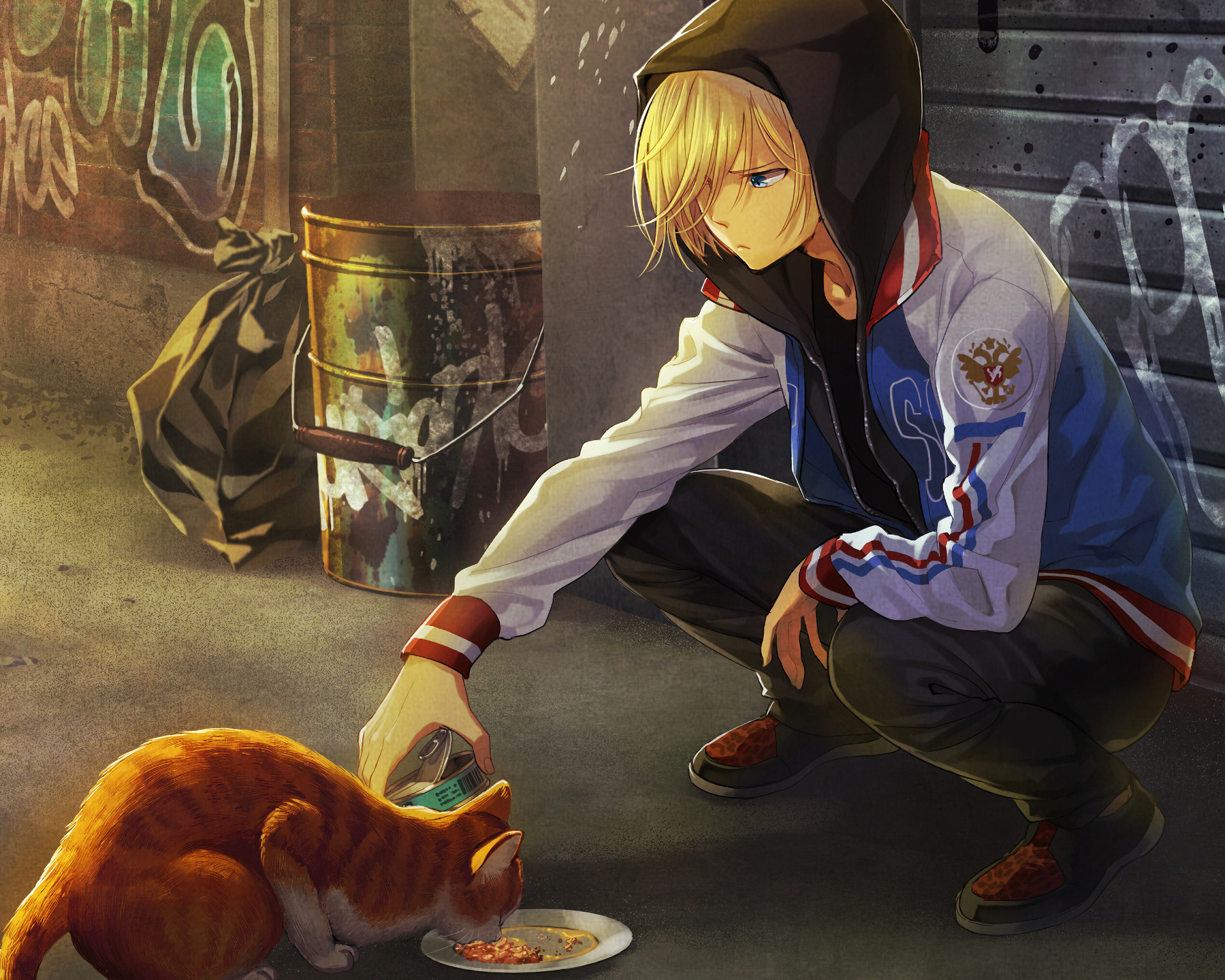 Yuri Plisetsky, Yuri!!! on Ice, Gatto, Vicolo, Full HD, wallpaper per portatile