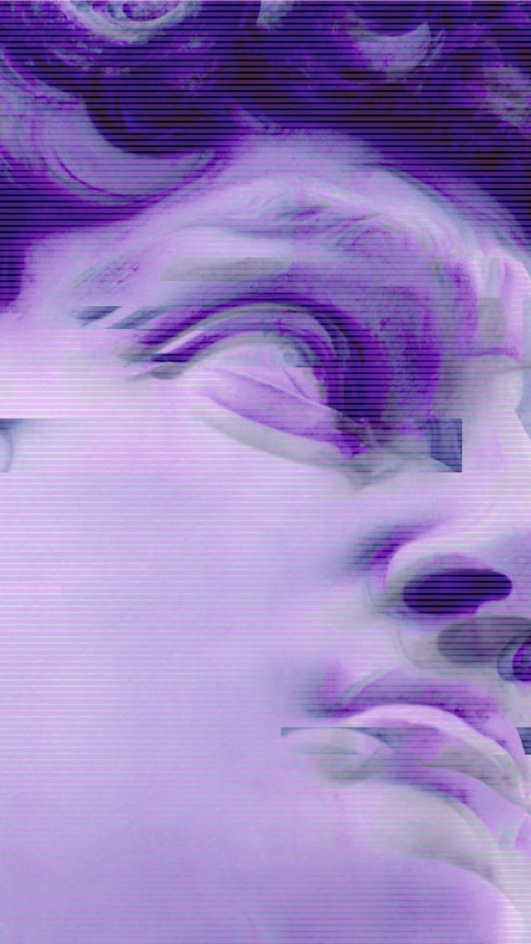 Statua greca, David, Glitch, Vaporwave, Viola, wallpaper per iPhone e Android