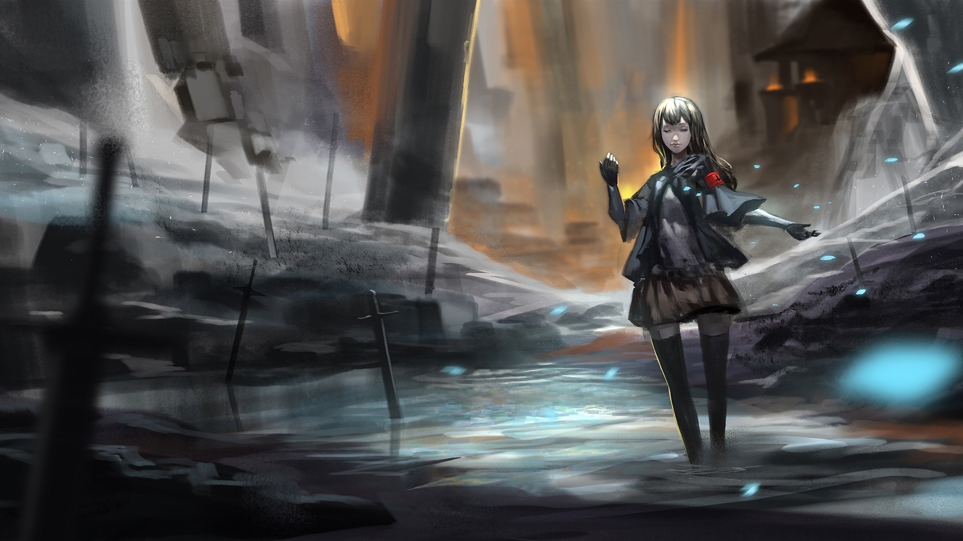 Ragazza anime, Città in rovina, Fantasy, 1920x1080, sfondo per PC