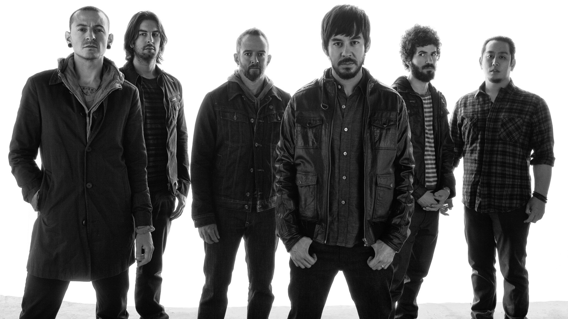 Linkin Park, Chester Bennington, Mike Shinoda, Foto di gruppo, Sfondo bianco, wallpaper desktop