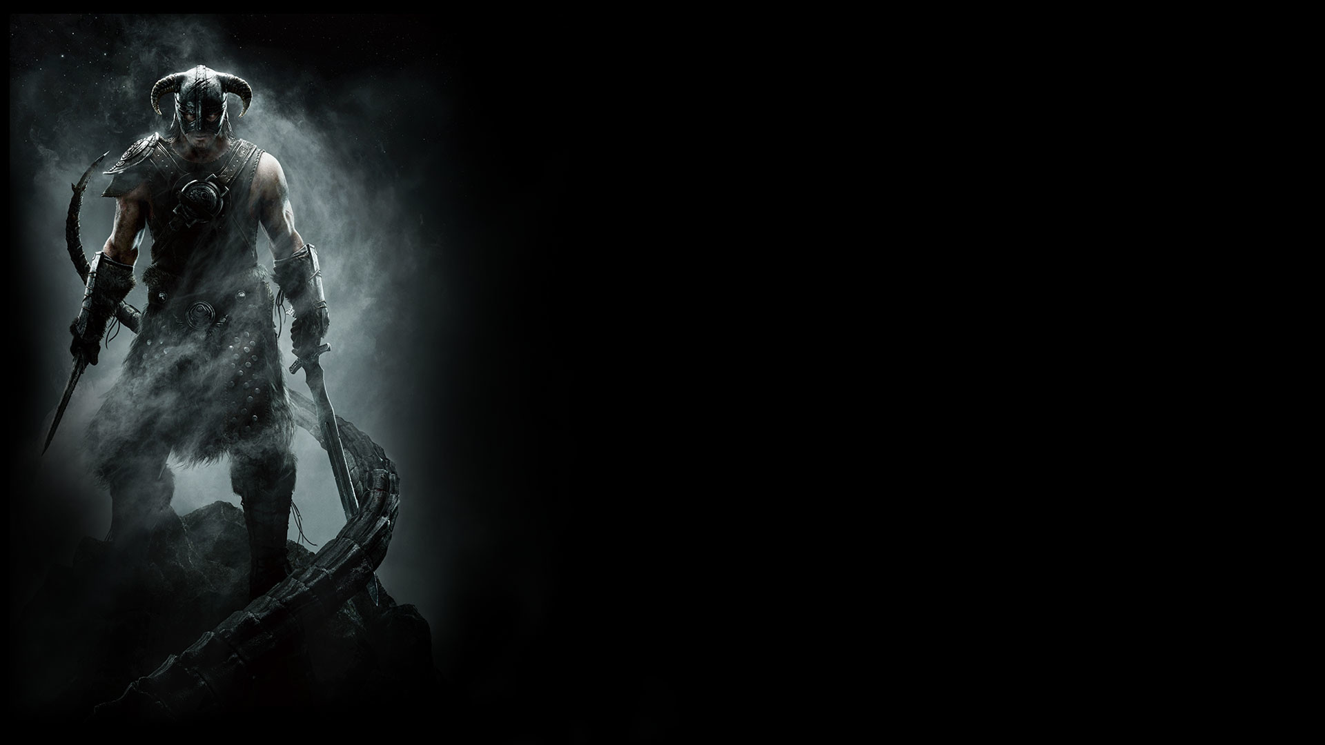 The Elder Scrolls V: Skyrim, Dovahkiin, Videogioco, Nebbia, Nero, sfondo widescreen Full HD