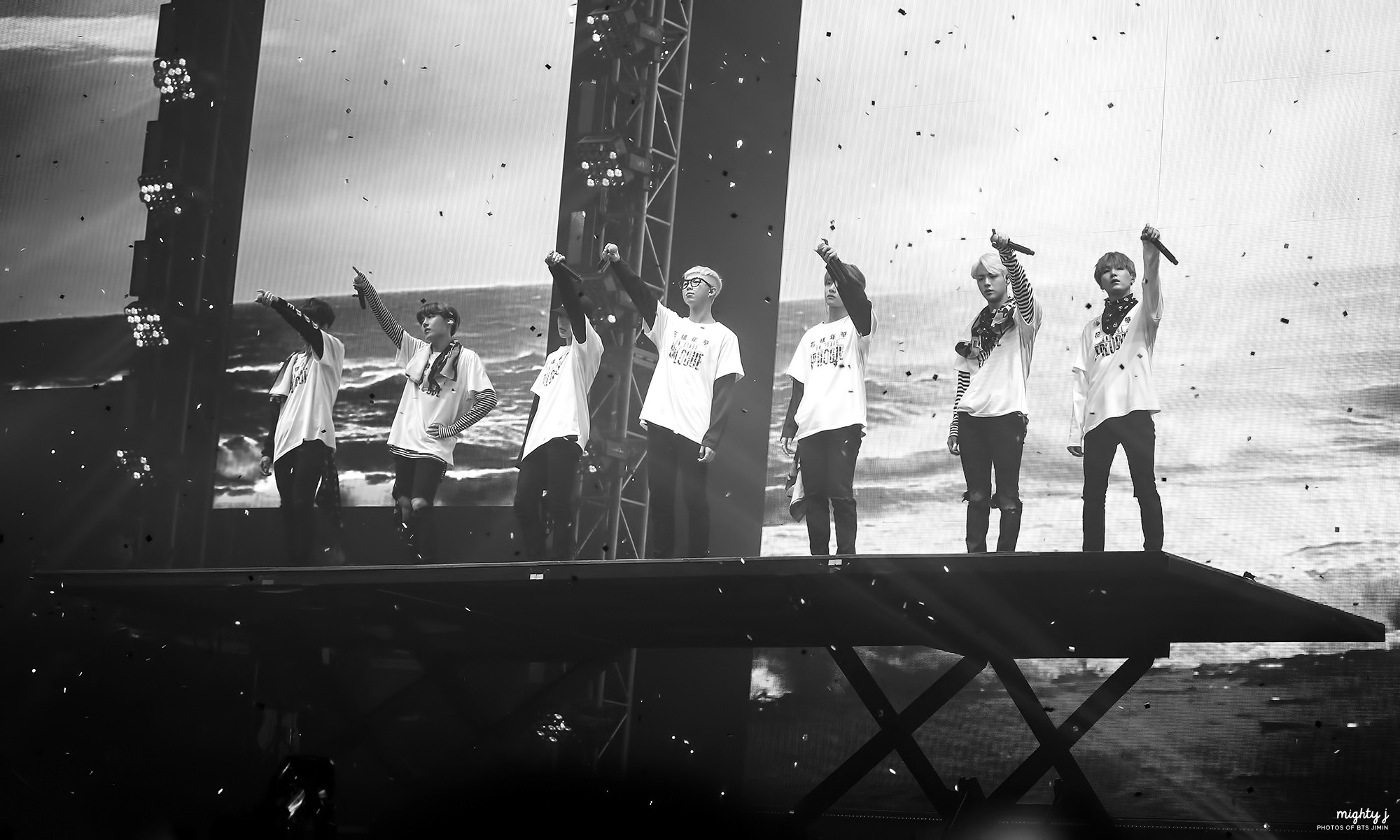 BTS, Concerto, Palco, Bianco e nero, Full HD, wallpaper per PC