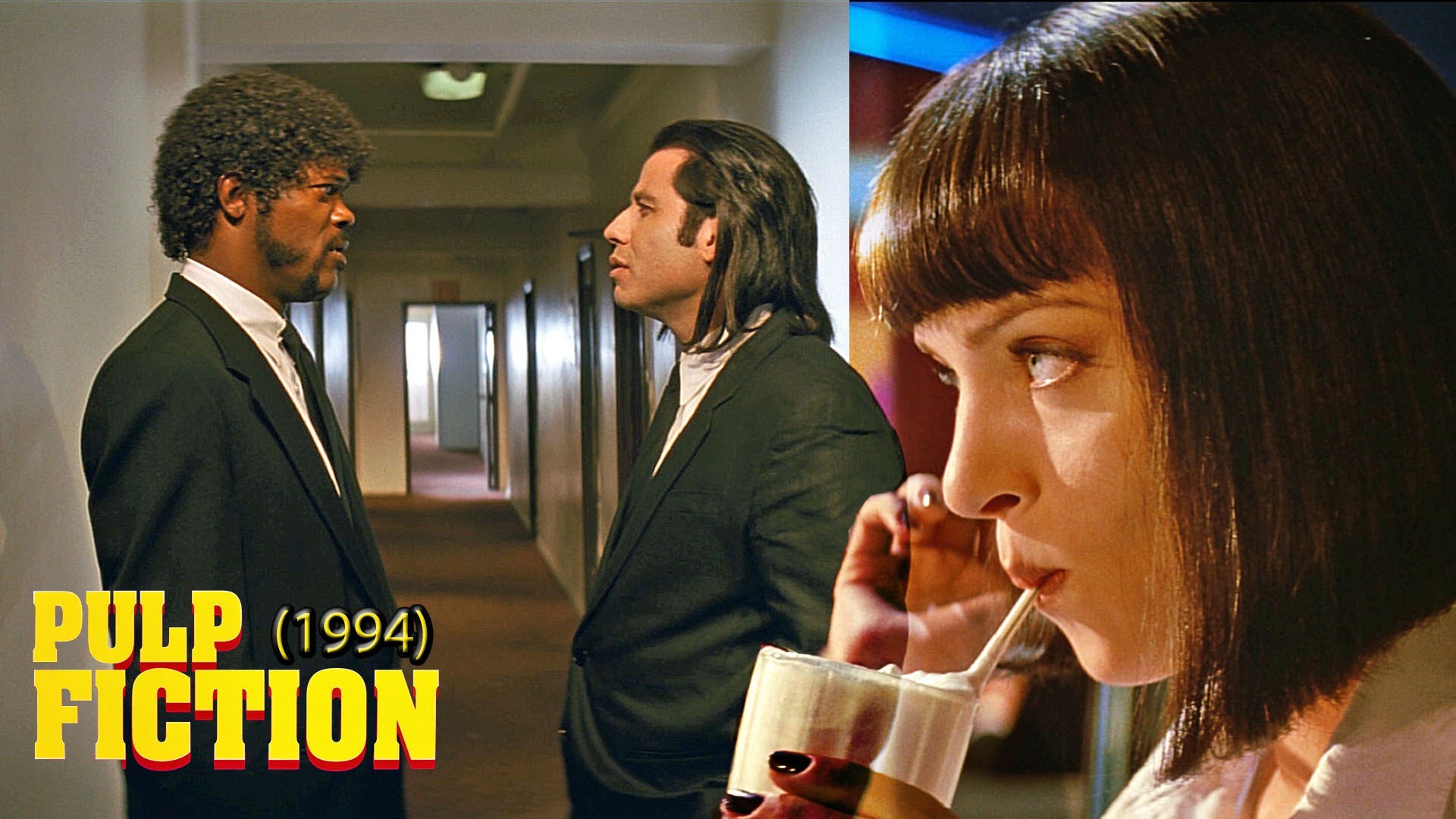 Pulp Fiction, Samuel L. Jackson, John Travolta, Uma Thurman, Frullato, sfondo Full HD per PC