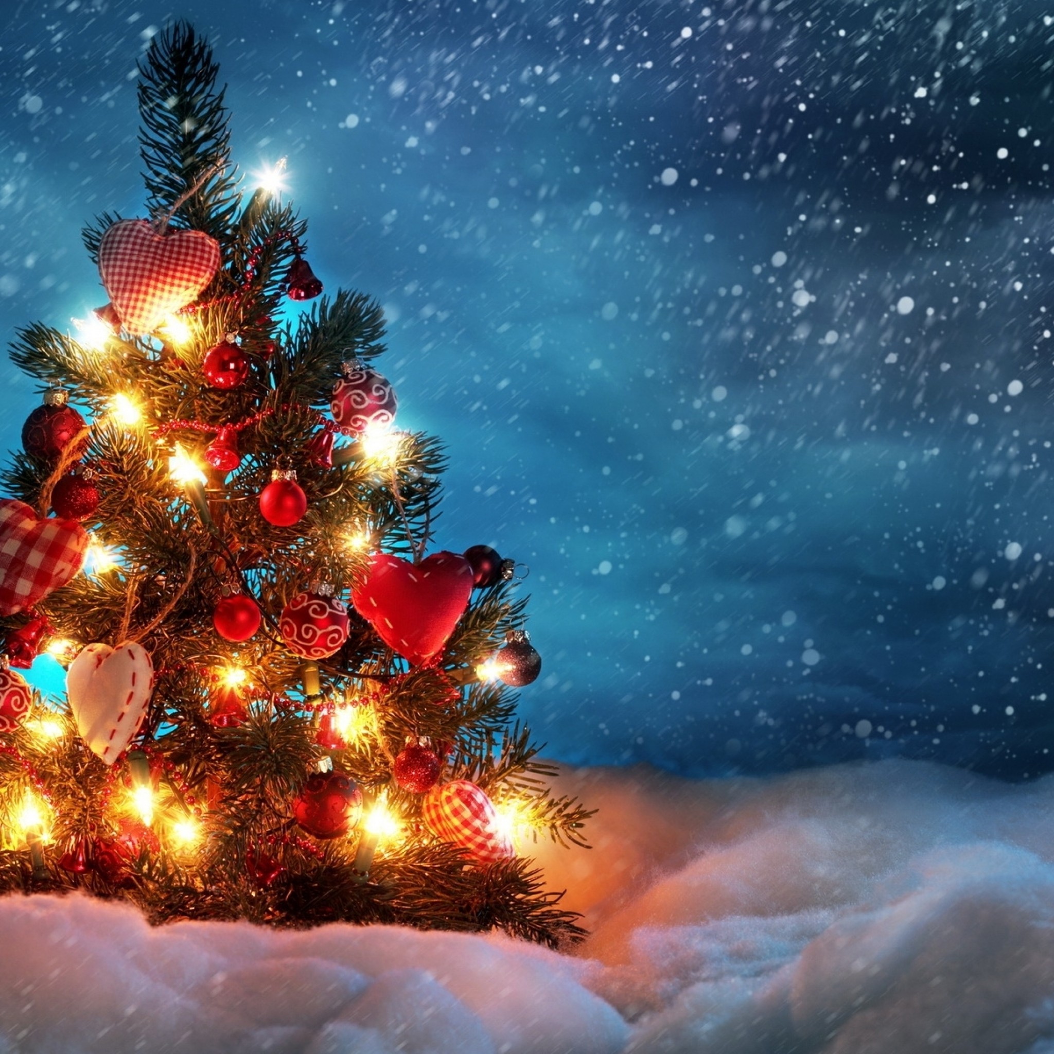 Albero di Natale, Luci, Neve, Nevicata, Full HD, schermata di blocco iPad