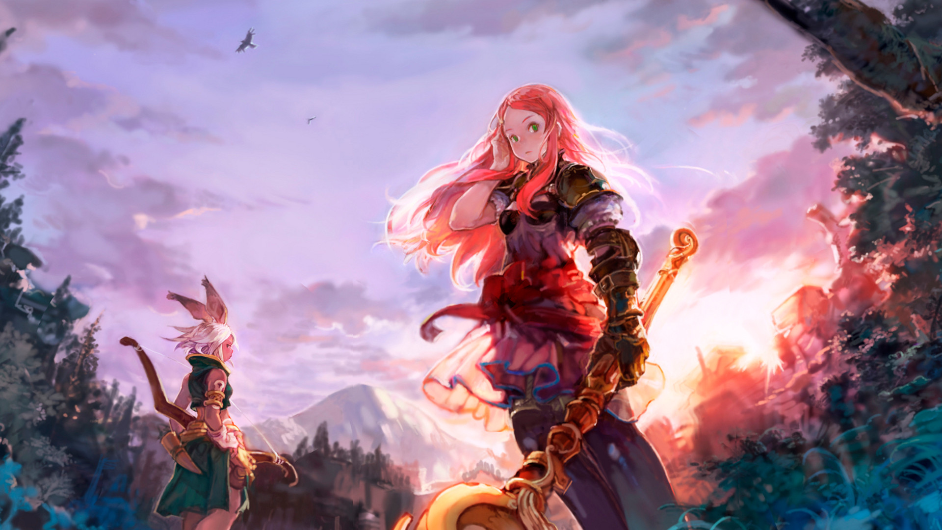 Final Fantasy, Guerriera, Fantasy, Tramonto, 1920x1080, sfondo per PC