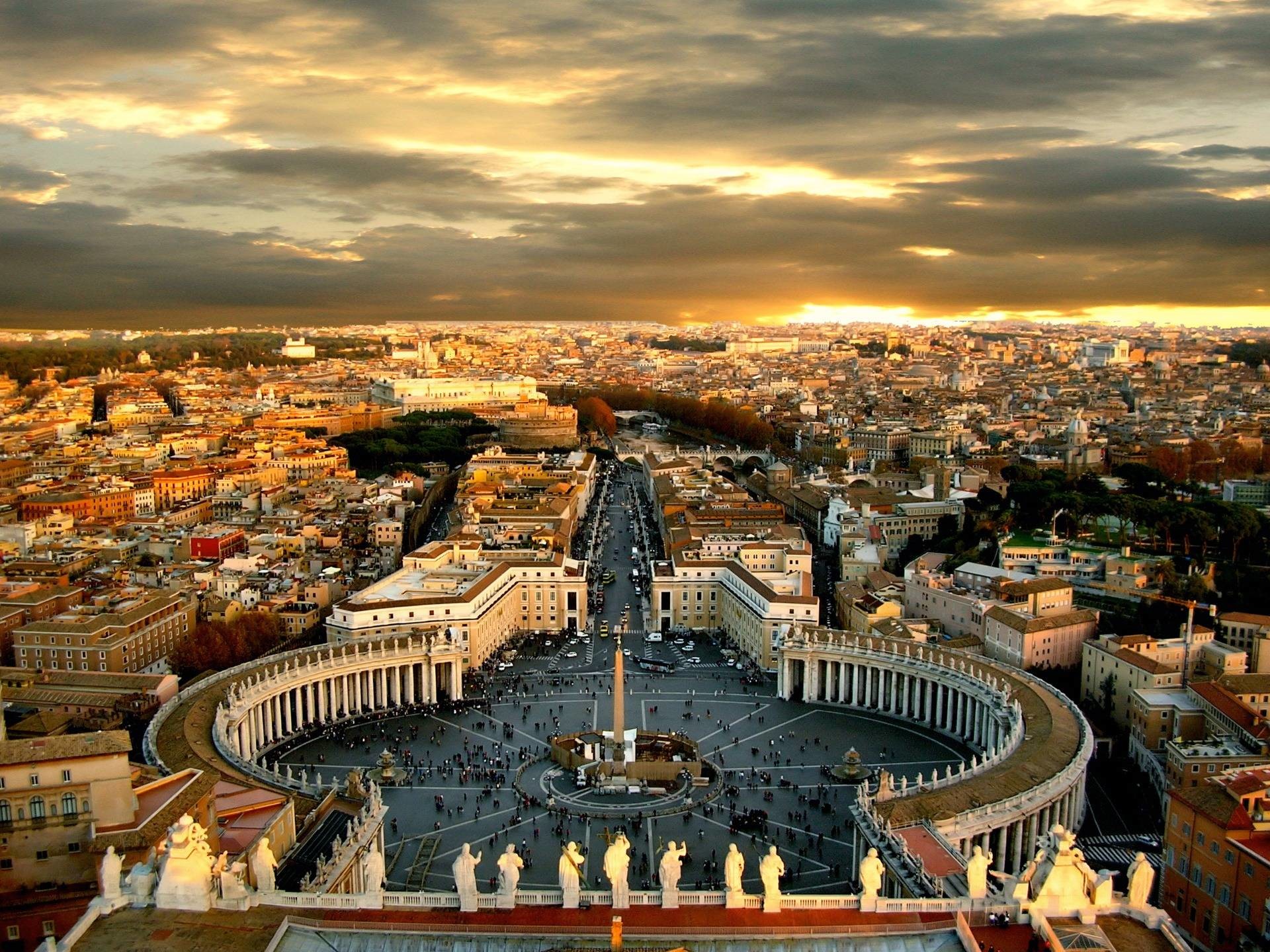 Piazza San Pietro, Città del Vaticano, Roma, Italia, Tramonto, Vista aerea, wallpaper per iPad
