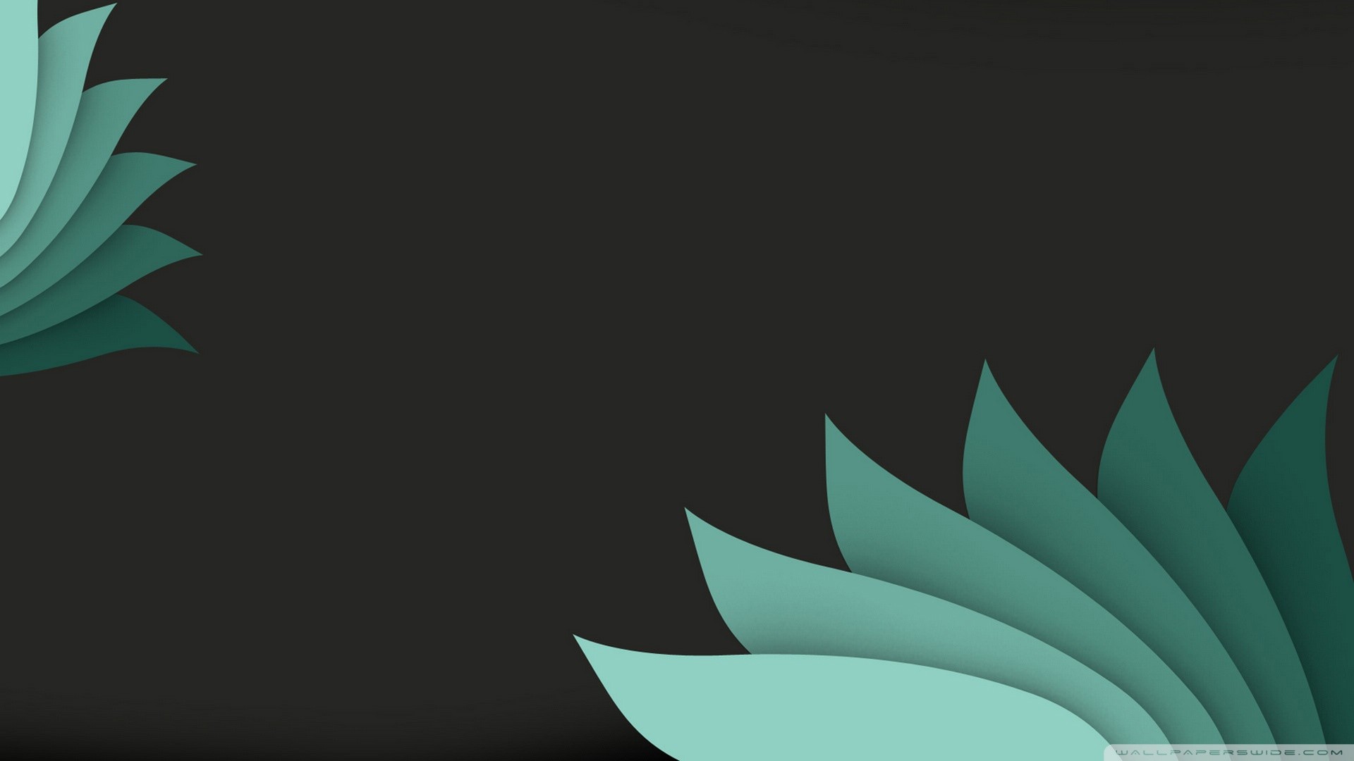 Foglie, Verde acqua, Flat design, Sfondo nero, 16:9 Full HD, wallpaper widescreen