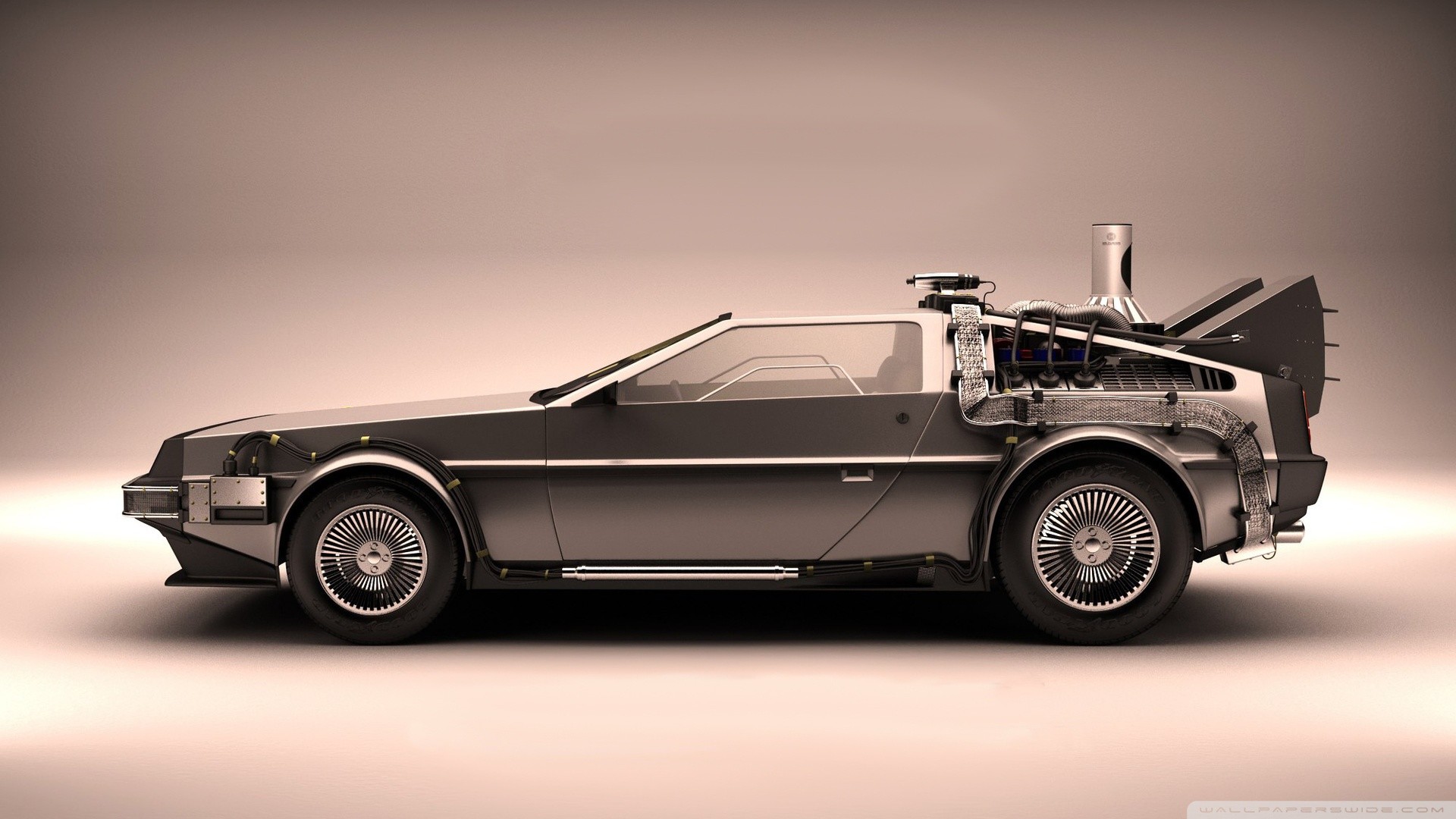 DeLorean DMC-12, Ritorno al futuro, Macchina del tempo, Vista laterale, sfondo Full HD per computer