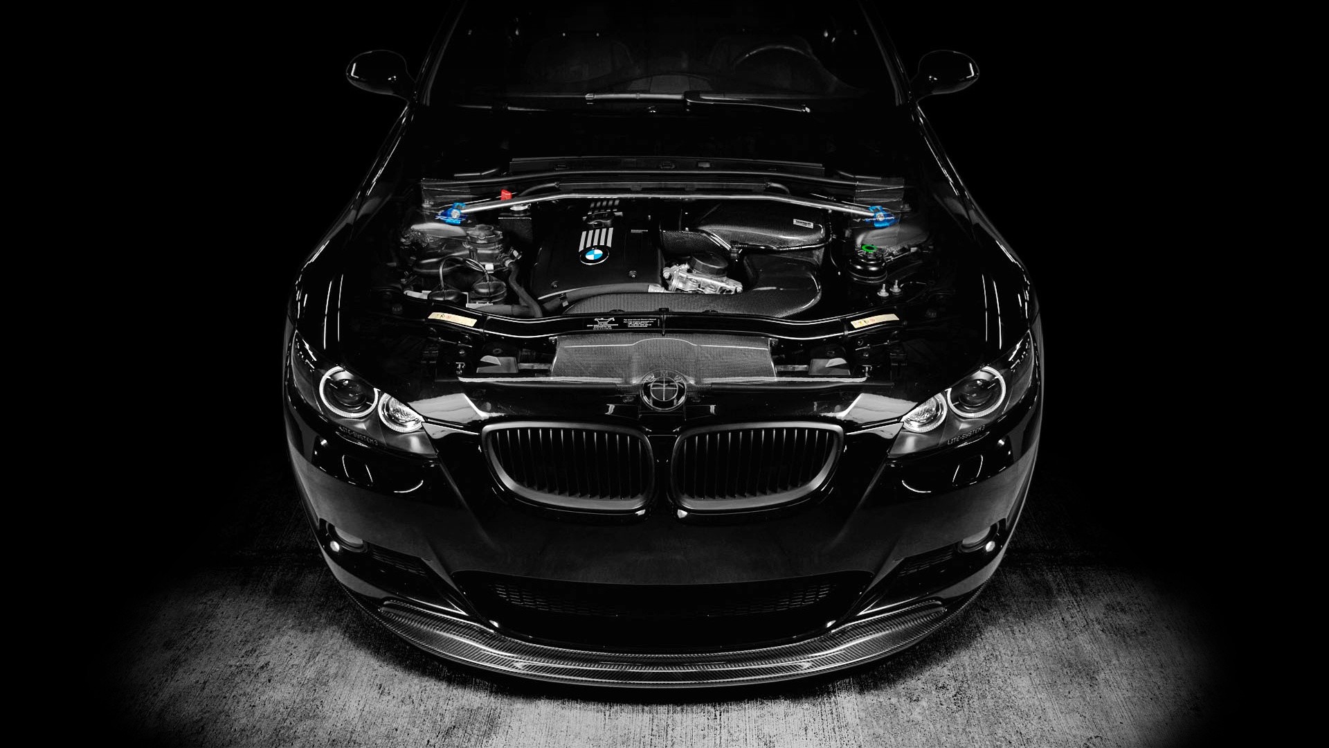 BMW M3 (E92), BMW, Nero, Vano motore, Sfondo nero, Full HD, wallpaper per PC