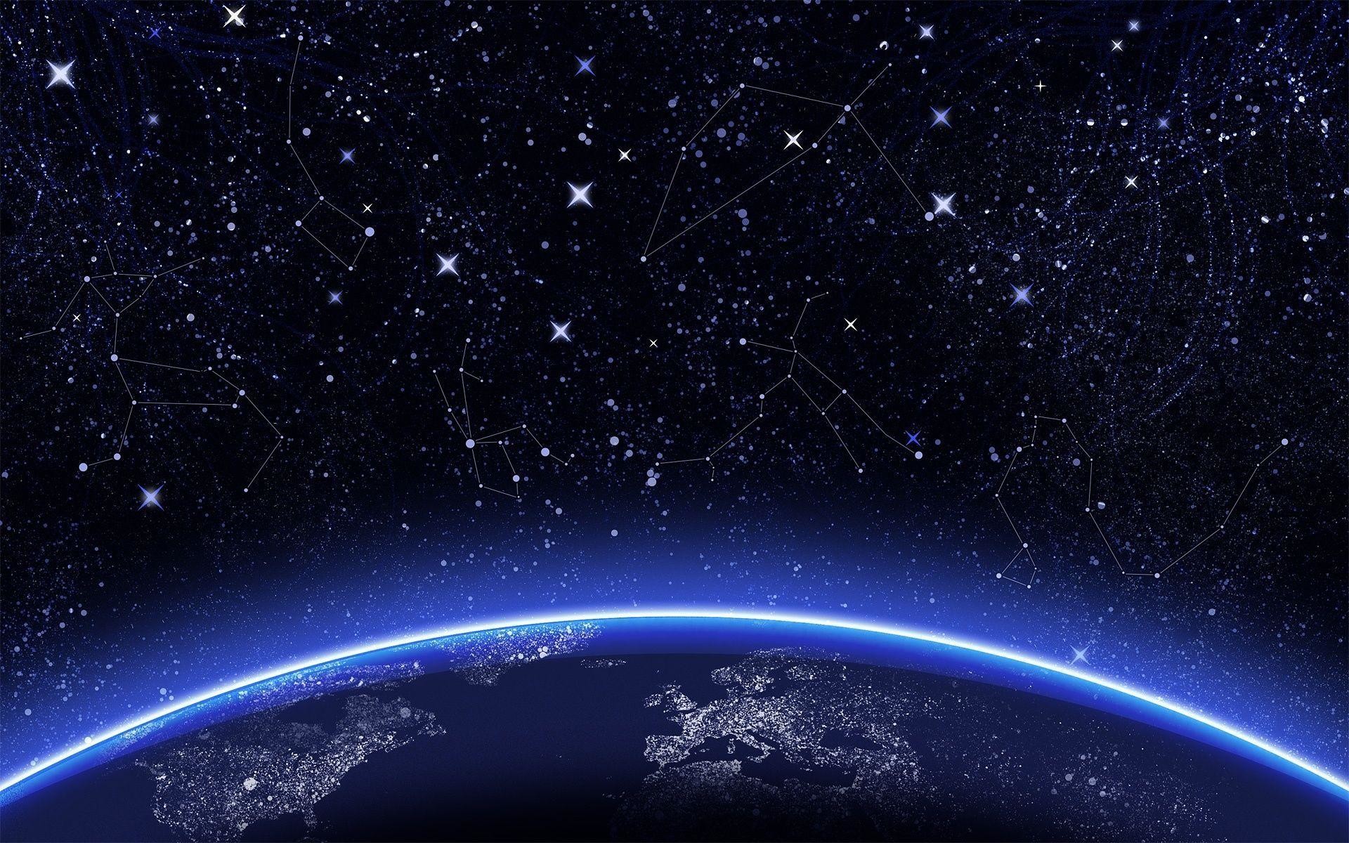 Costellazioni, Terra, Orbita, Cielo stellato, Blu, 1920x1200, sfondo per PC