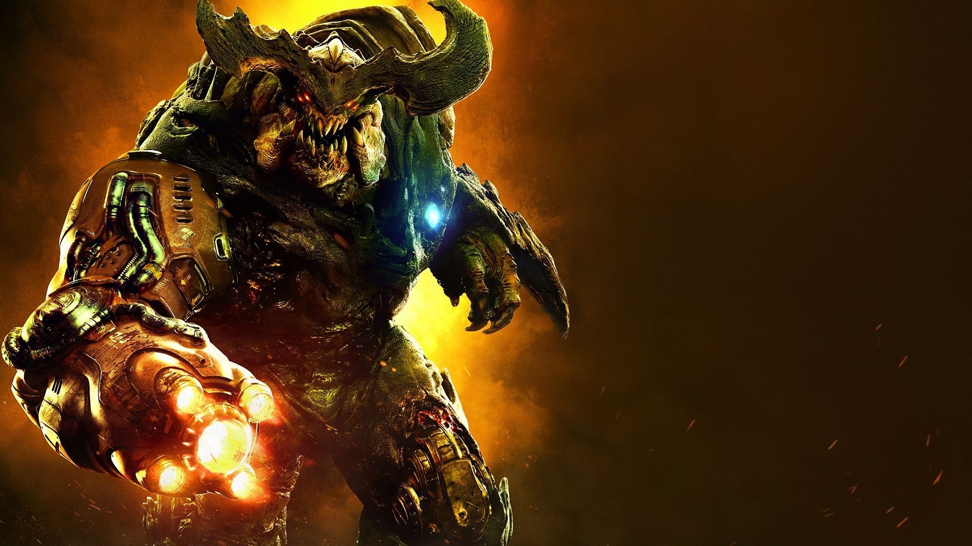 Cyberdemon, Doom (2016), Demone, Sfondo scuro, 16:9 Full HD, wallpaper widescreen