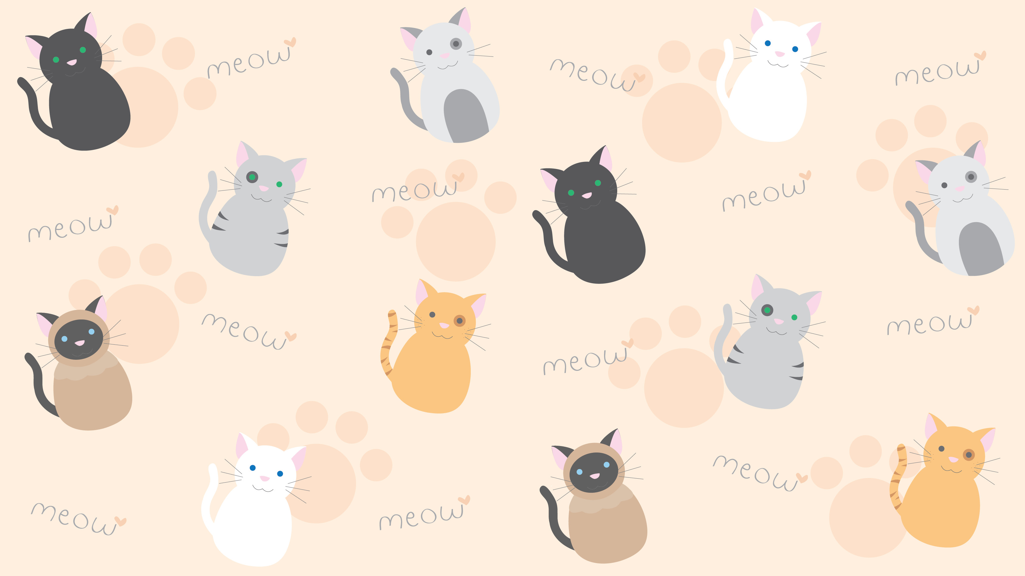Gatti, Meow, Motivo, Kawaii, 2K, sfondo per portatile