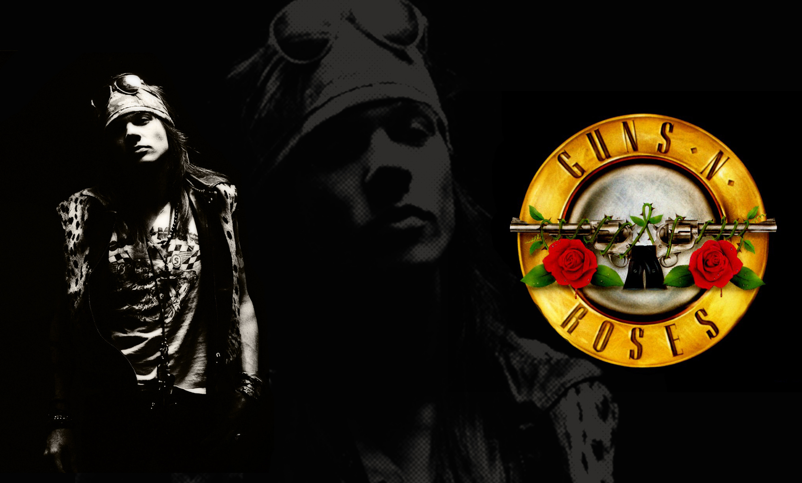 Guns N' Roses, Axl Rose, Logo, Rose, Bianco e nero, 2K, sfondo per desktop