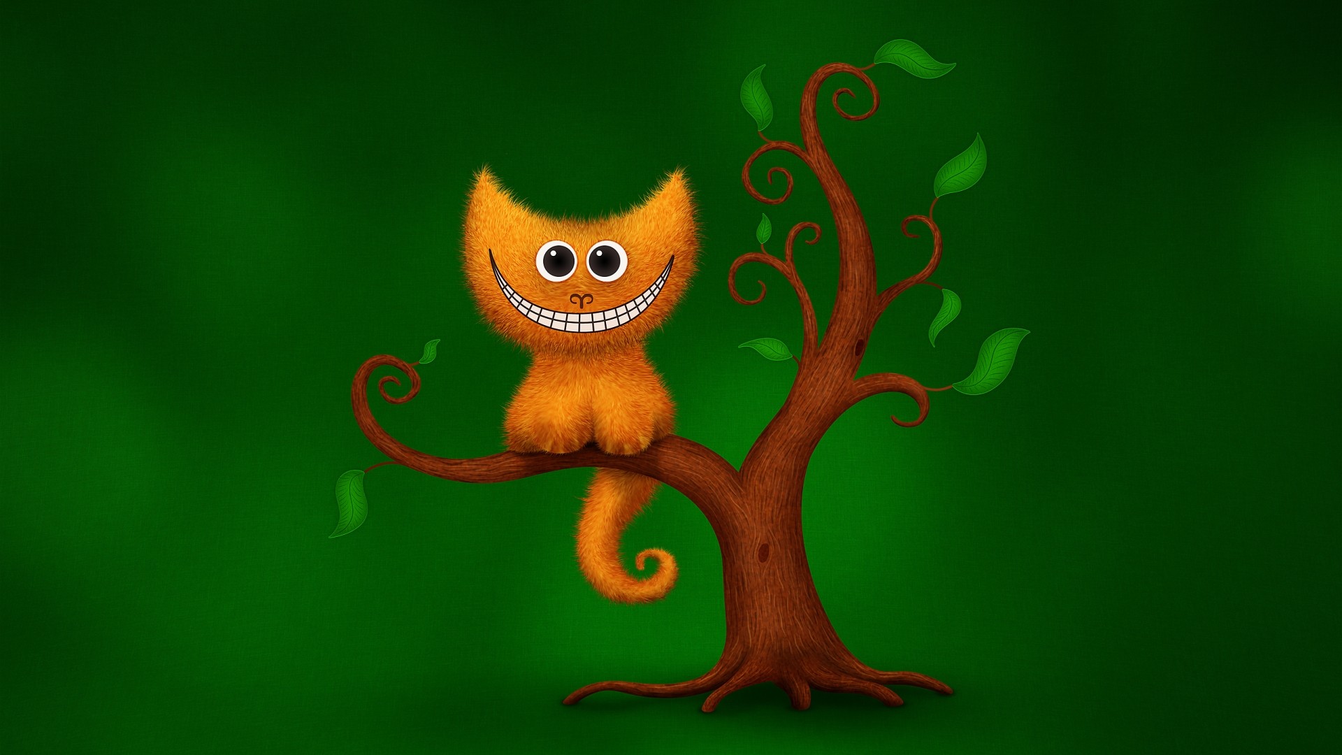 Stregatto, Albero, Sfondo verde, Full HD, wallpaper per PC
