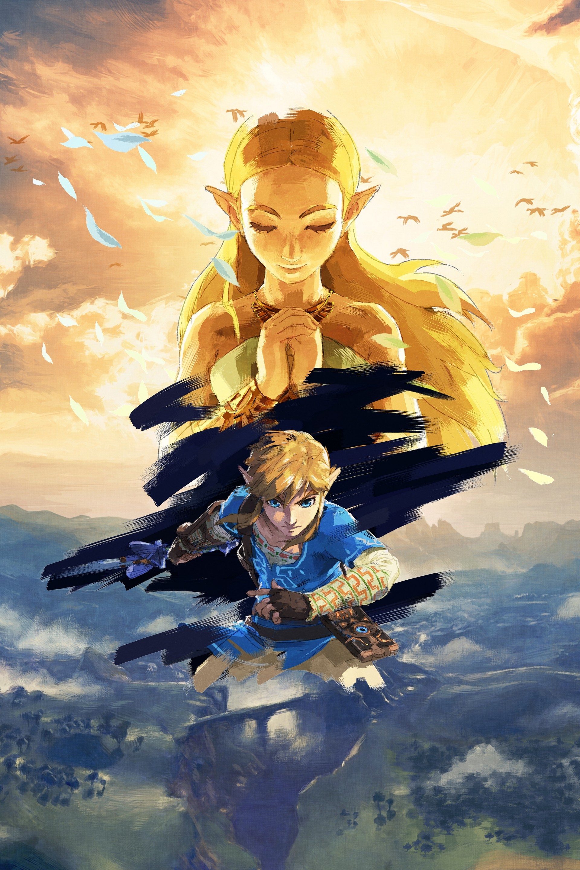 Principessa Zelda, Link, The Legend of Zelda: Breath of the Wild, Nuvole, wallpaper QHD+ per smartphone