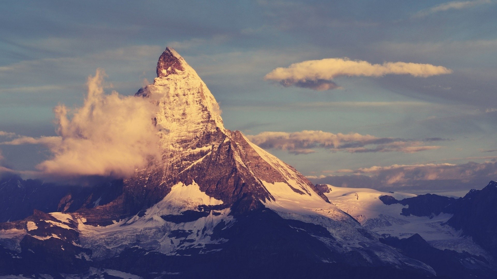 Cervino, Alpi, Montagna, Nuvole, Vintage, Full HD, immagine di sfondo Mac