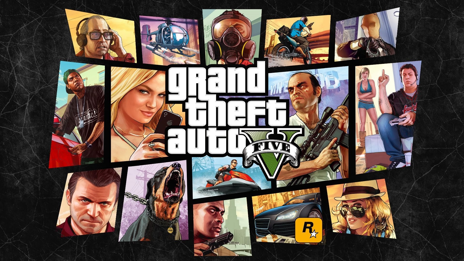 Grand Theft Auto V, Copertina, Collage, Logo, Full HD 1080p, sfondo desktop