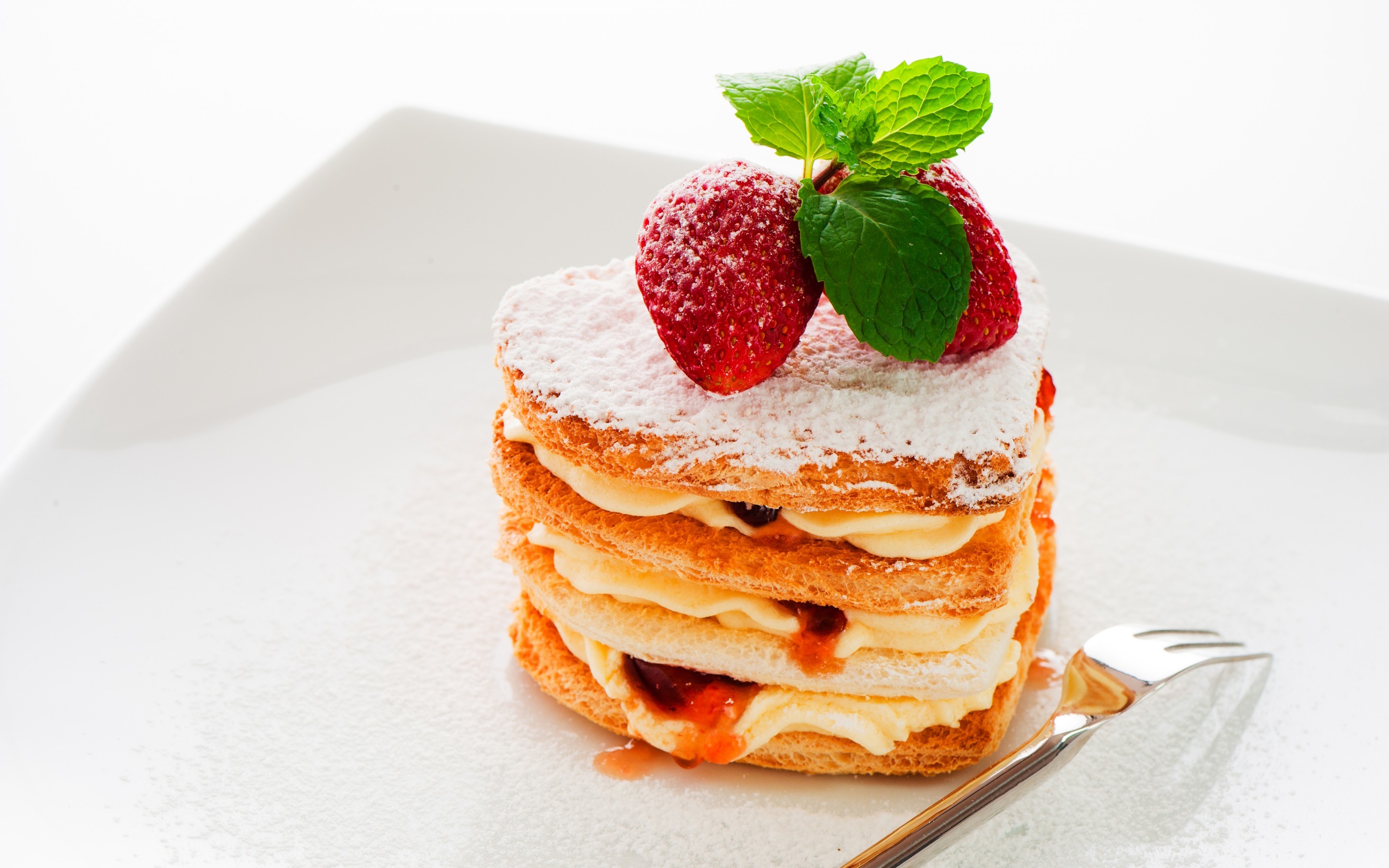 Millefoglie, Fragole, Menta, Dessert, 2880x1800, sfondo per PC