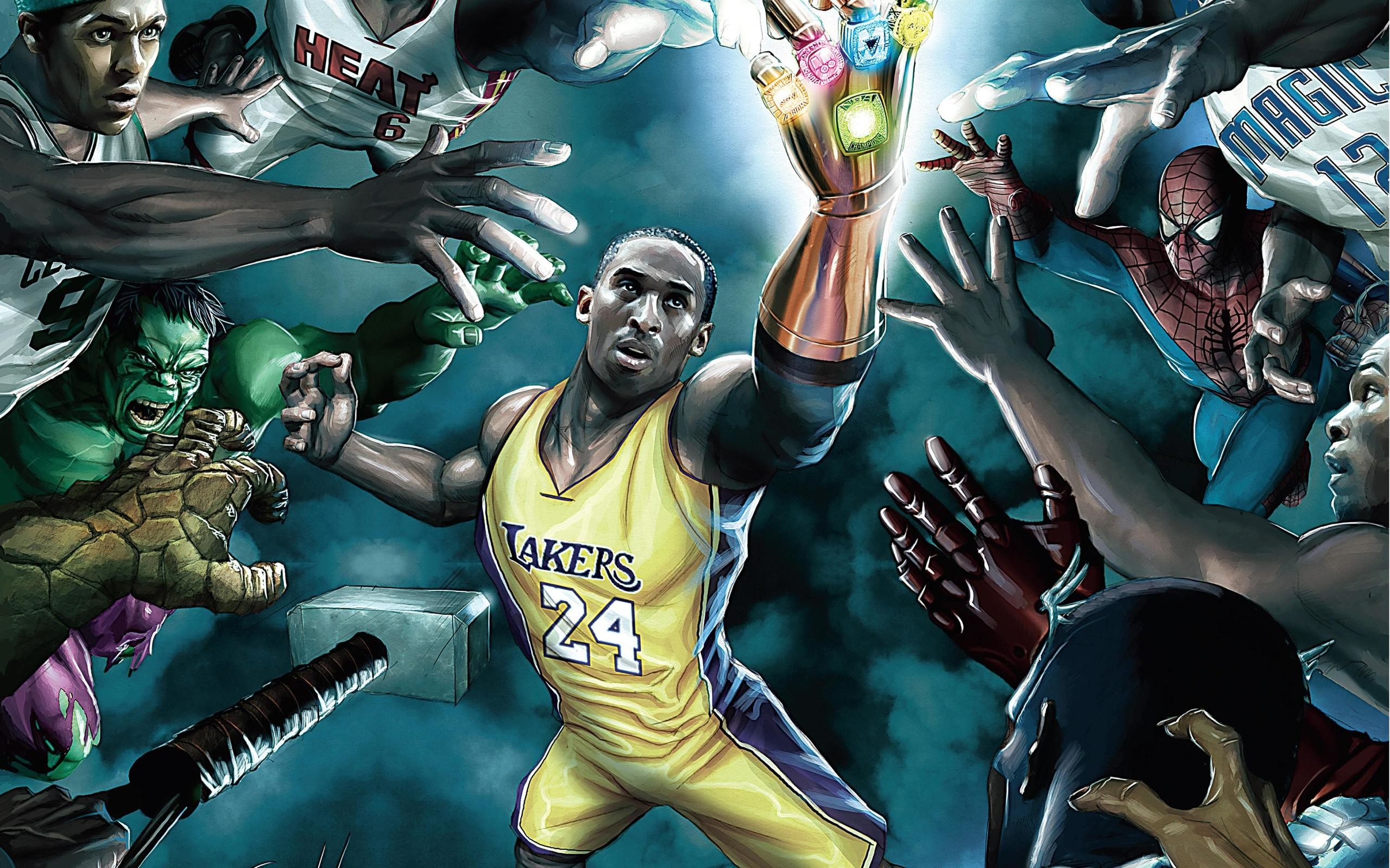 Kobe Bryant, Los Angeles Lakers, Marvel, Guanto dell'Infinito, Illustrazione, sfondo per PC