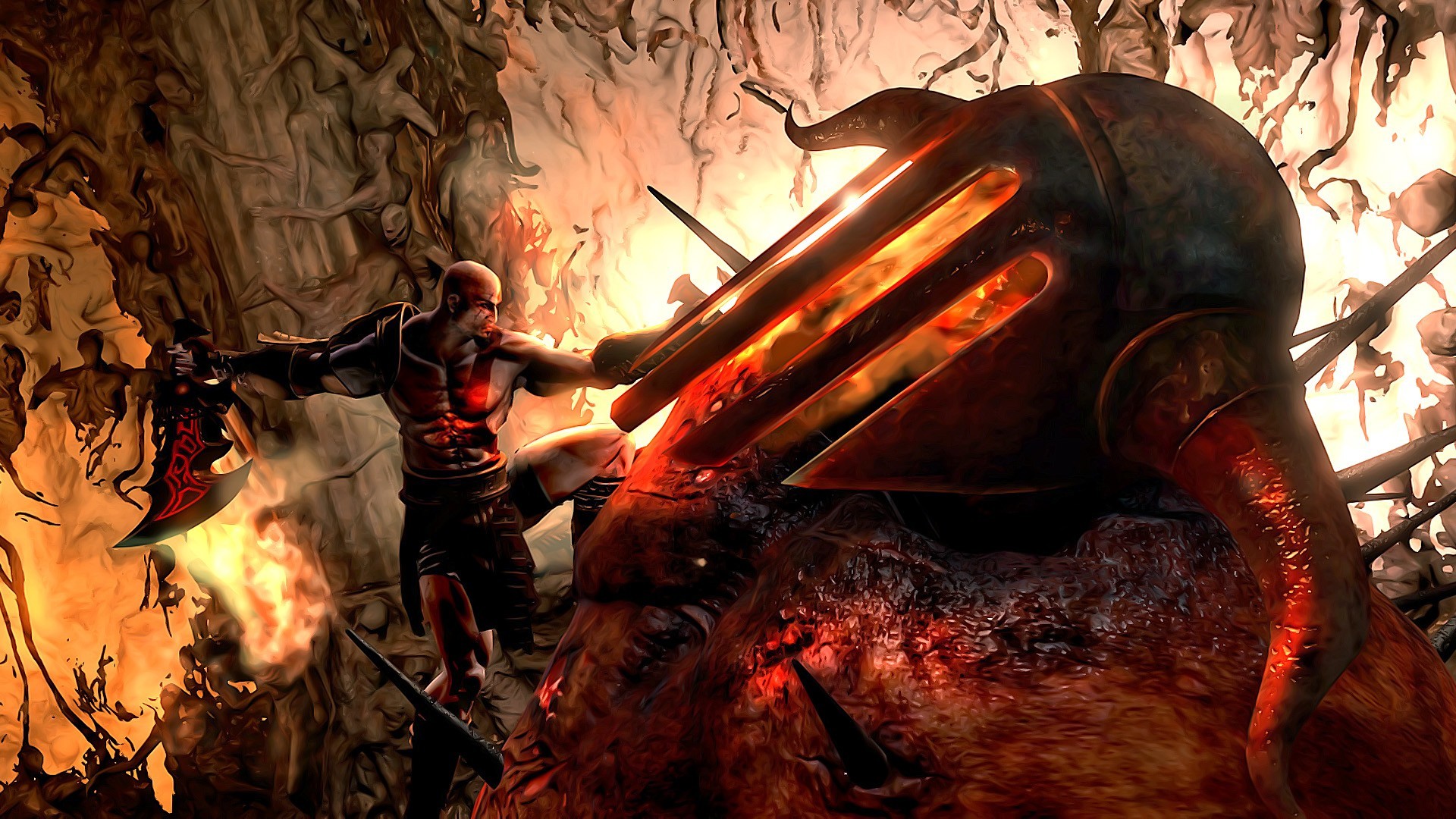 Kratos, God of War III, Cronos, Titano, Fuoco, 16:9 Full HD, sfondo widescreen