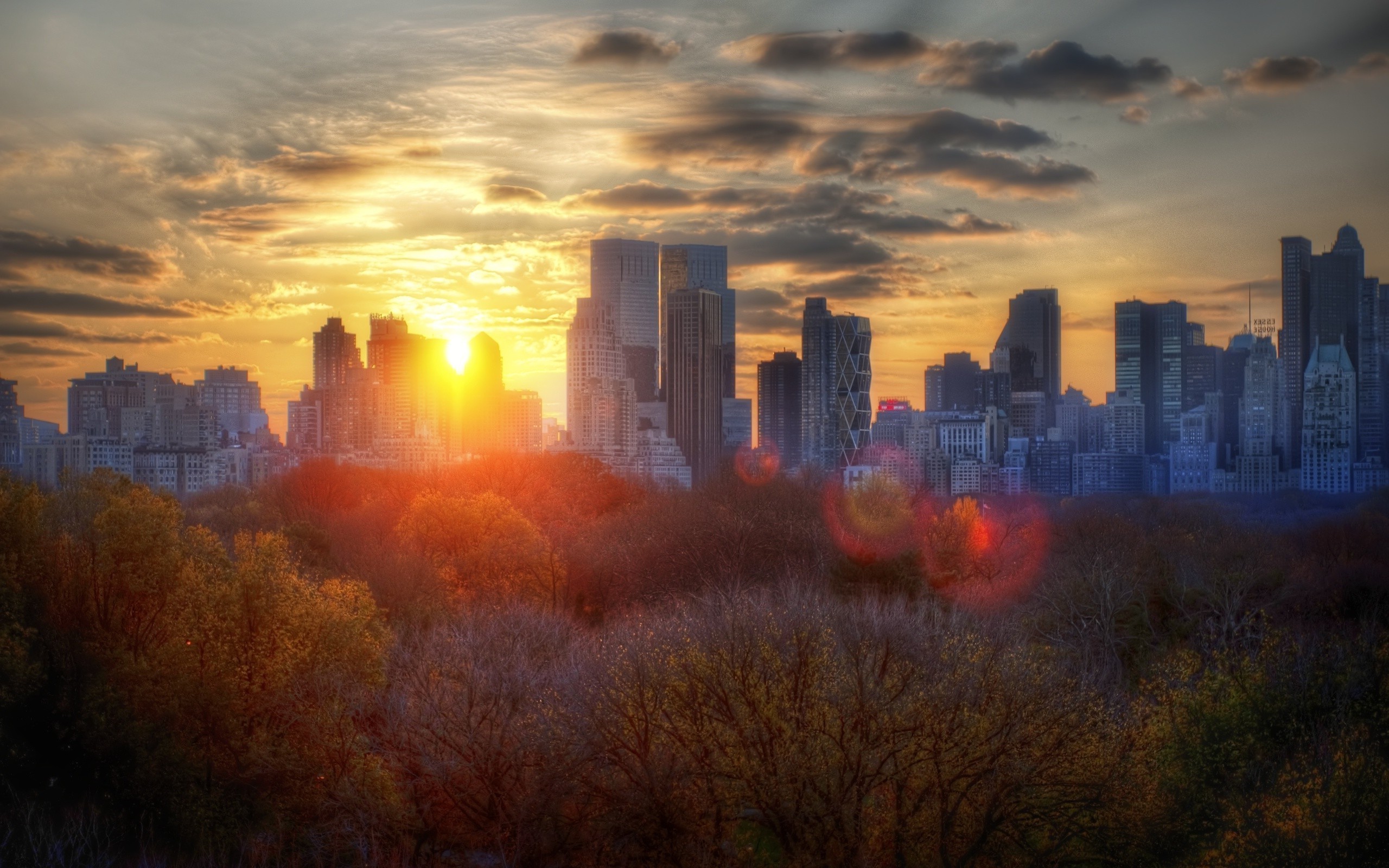 Central Park, Manhattan, Tramonto, Autunno, 2K, sfondo per portatile