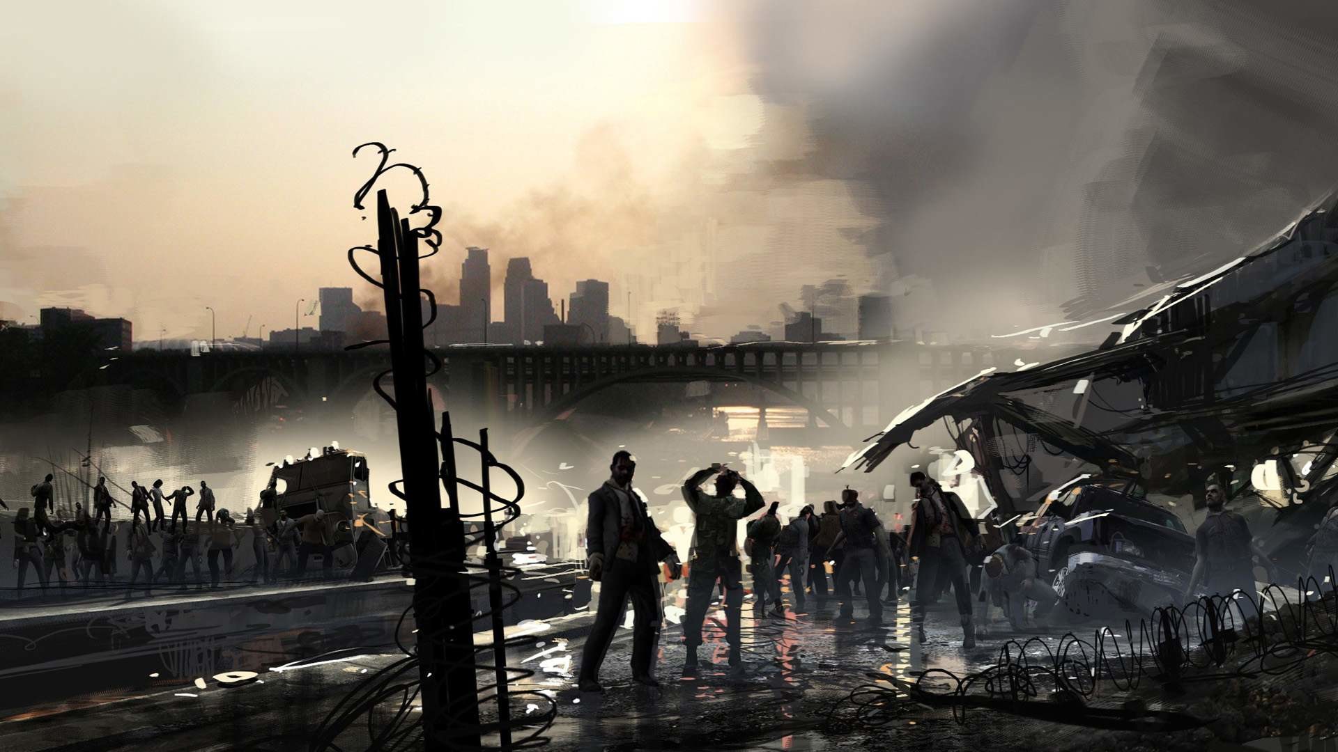 Zombi, Apocalisse, Città, Sopravvissuti, Nebbia, Full HD, sfondo Windows 11